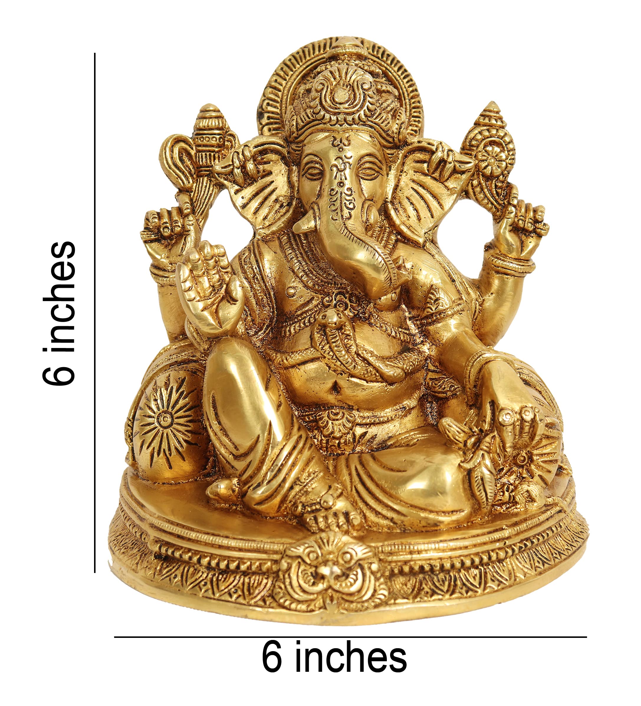 Racpree Brass Ganesha Idol For Home Decor, Ganpati Figurine Luck & Success Diwali Gifts, Statue - Yellow, Size-6 Inches, Wt - 22