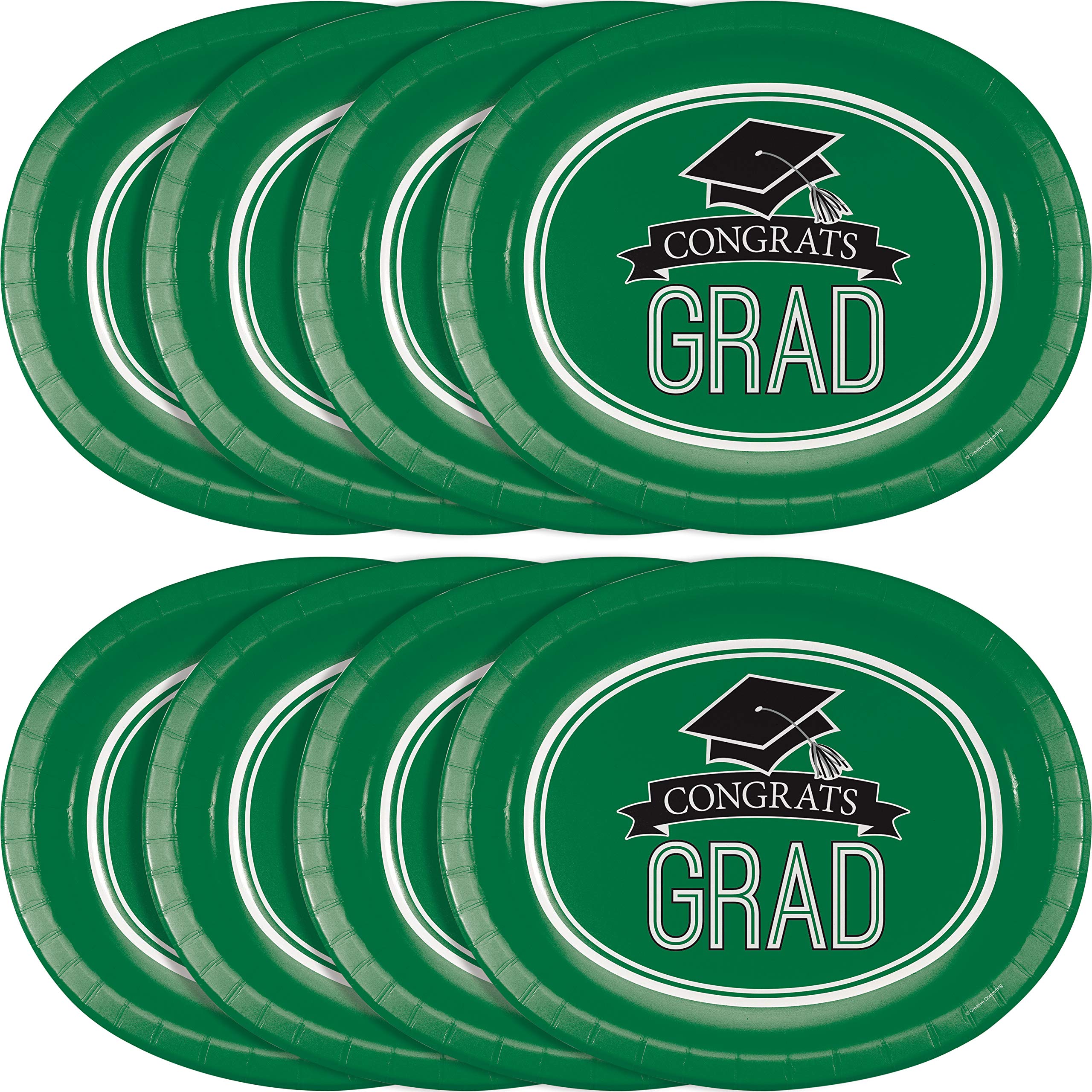 Creative Converting 8 Count School Spirit Oval Graduation Party, Emerald Green Paper Platter, One Size