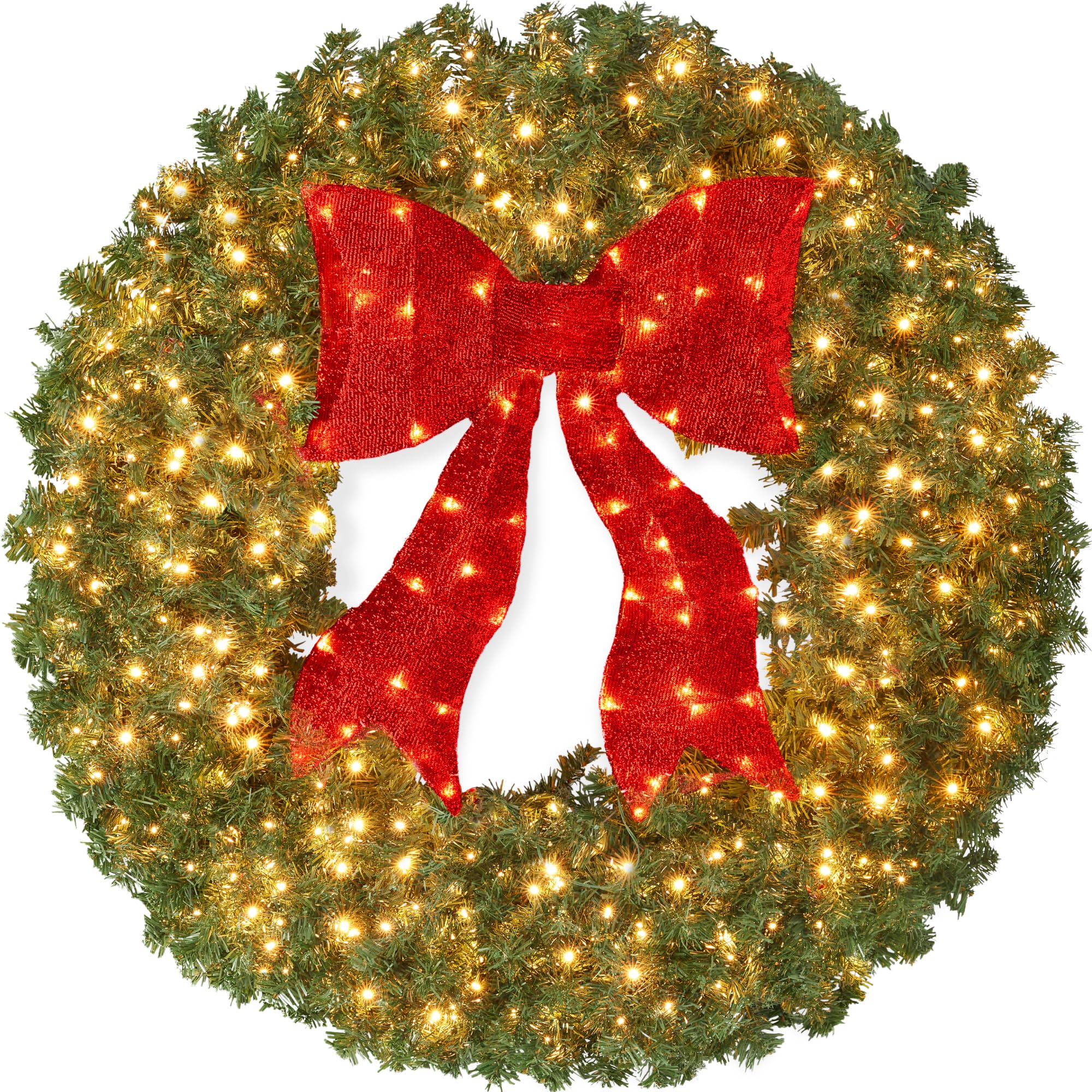 Best Choice Products 60in Large Artificial Pre-Lit Fir Christmas Wreath Holiday Accent Decoration for Door, Mantel w/Red Lighted