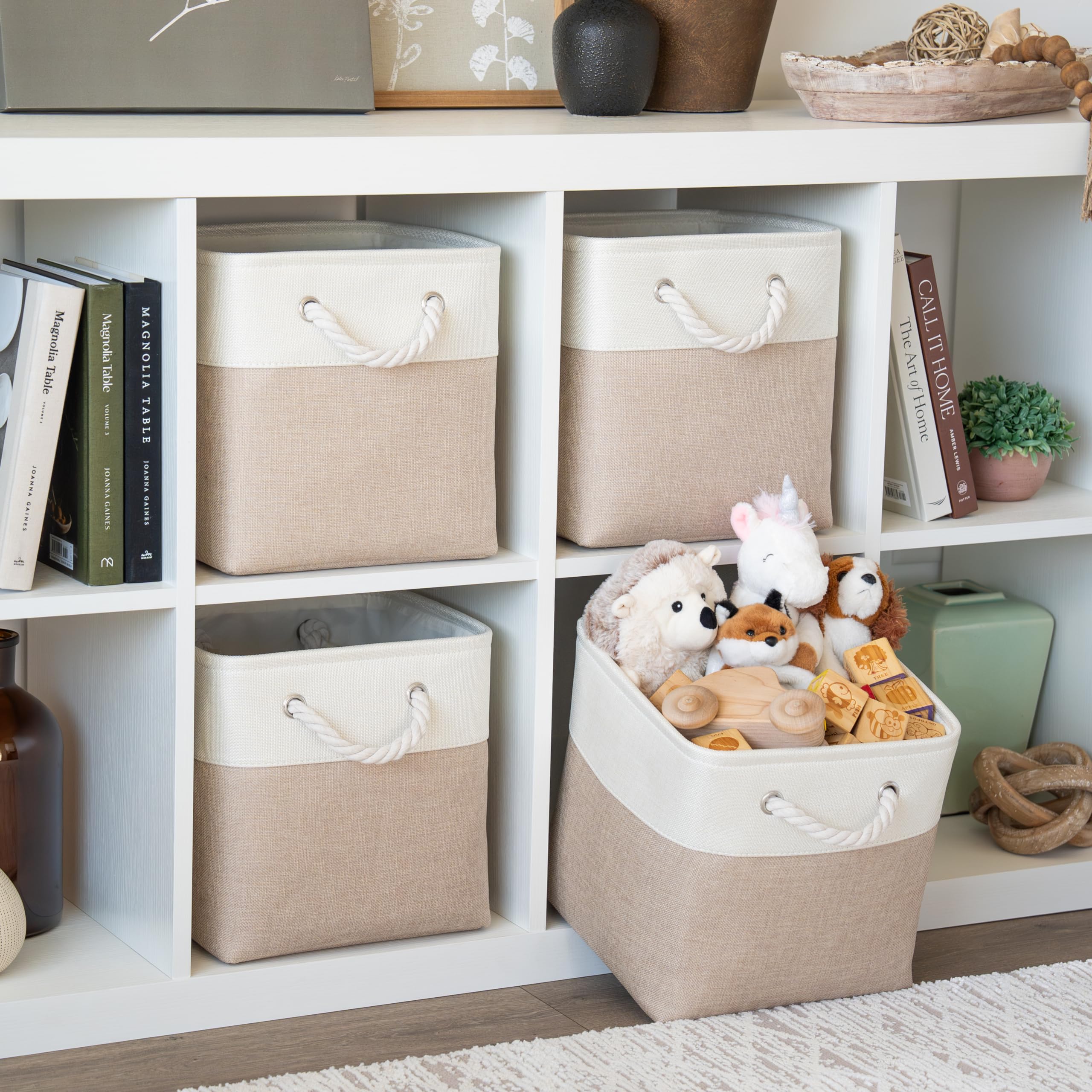 Organihaus Storage Cubes 11X11X11 Set Of 4, Cube Organizer Bins For Nursery Decor, Fabric Cube Baskets For Shelves, Foldable Sto
