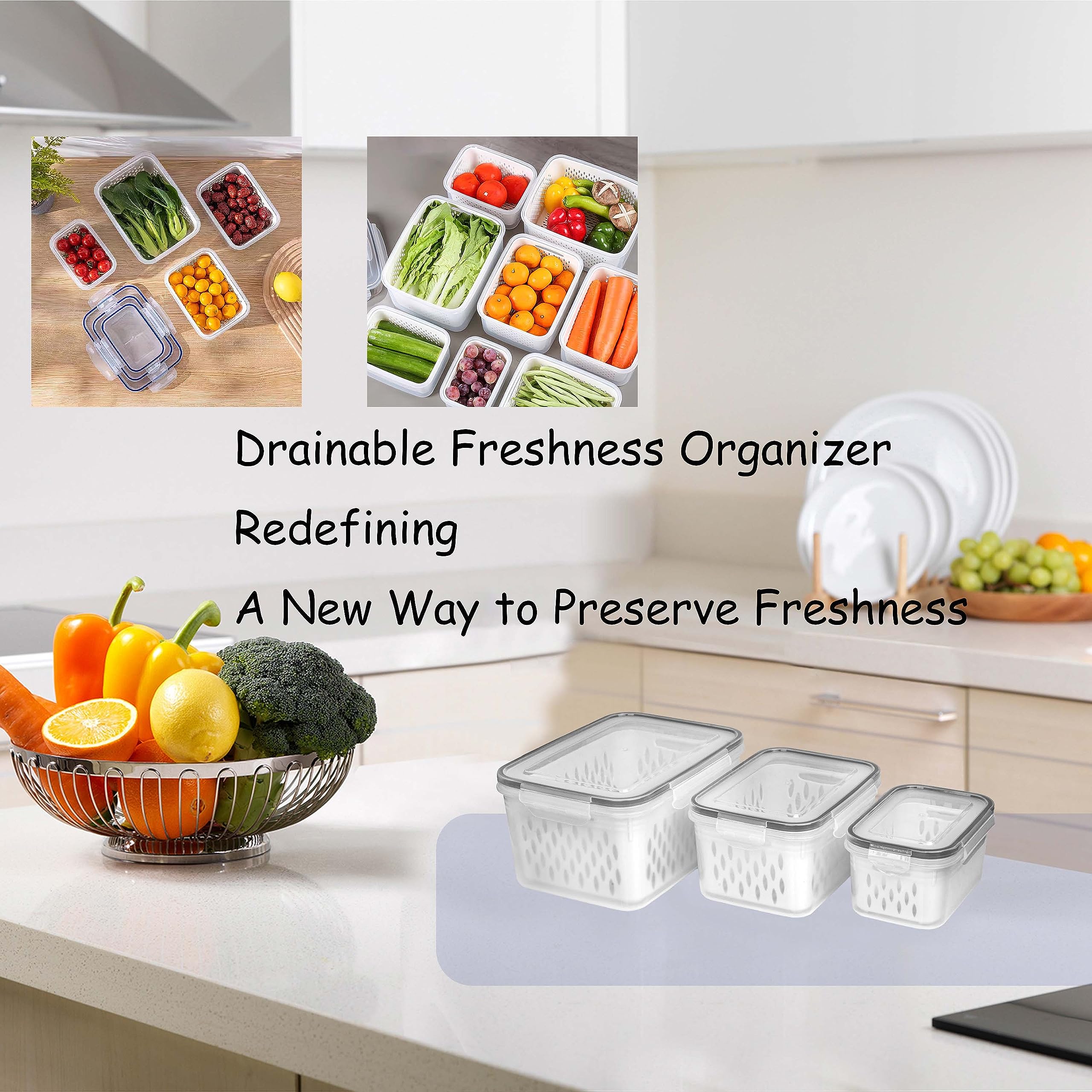 Koxxiamoq Fruit And Vegetable Storage Containers For Fridge, 6 Pcs/3 Sets Keep Fresh Produce Saver Containers Keeper, Food Stora