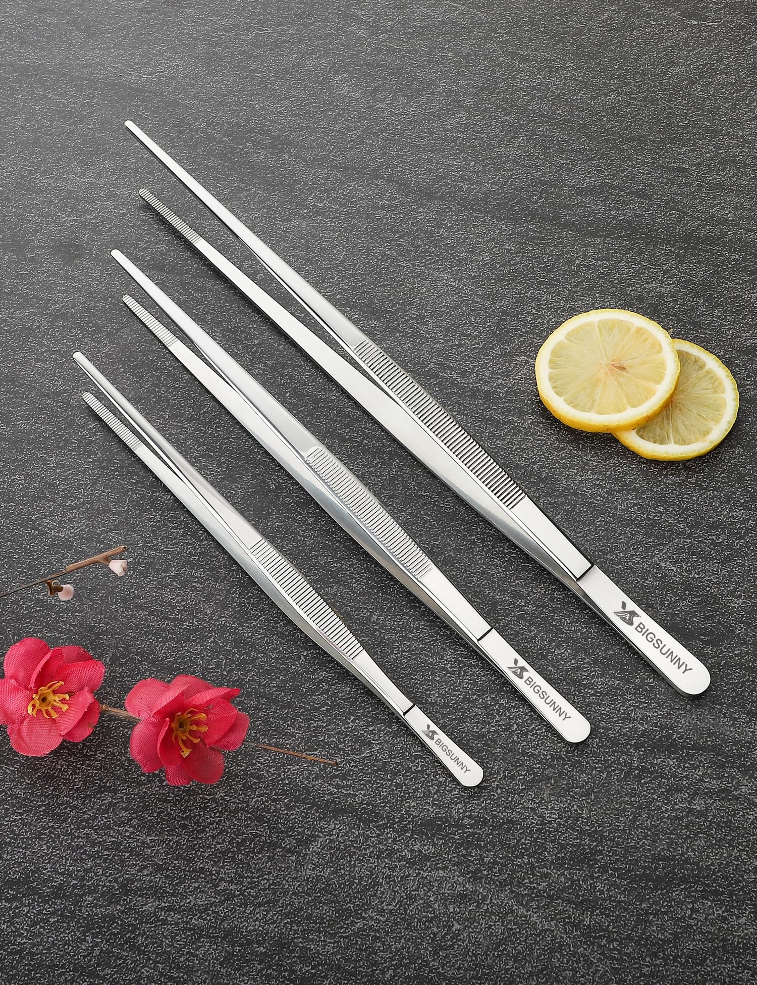 Set Of 3 Kitchen Tweezers Fine Tweezer Tongs, Msy Bigsunny Stainless Steel Food Tweezers, Precision Serrated Tips Food Tongs (8.