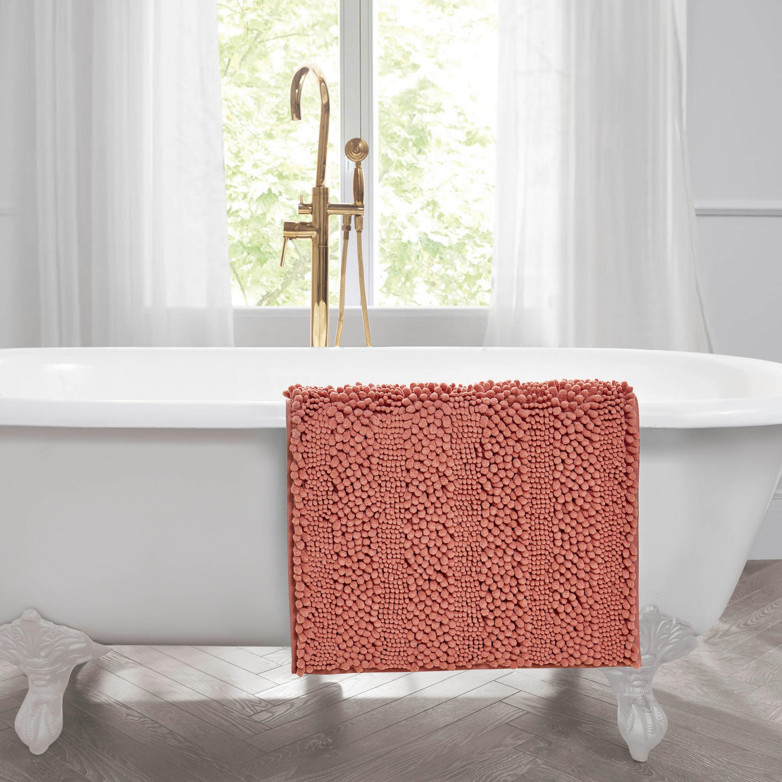 Laura Ashley - Astor Chenille Bath Mat | 100% Polyester | Premium Bathroom D  Cor | Machine Washable | Tpr Backing | Measures 17
