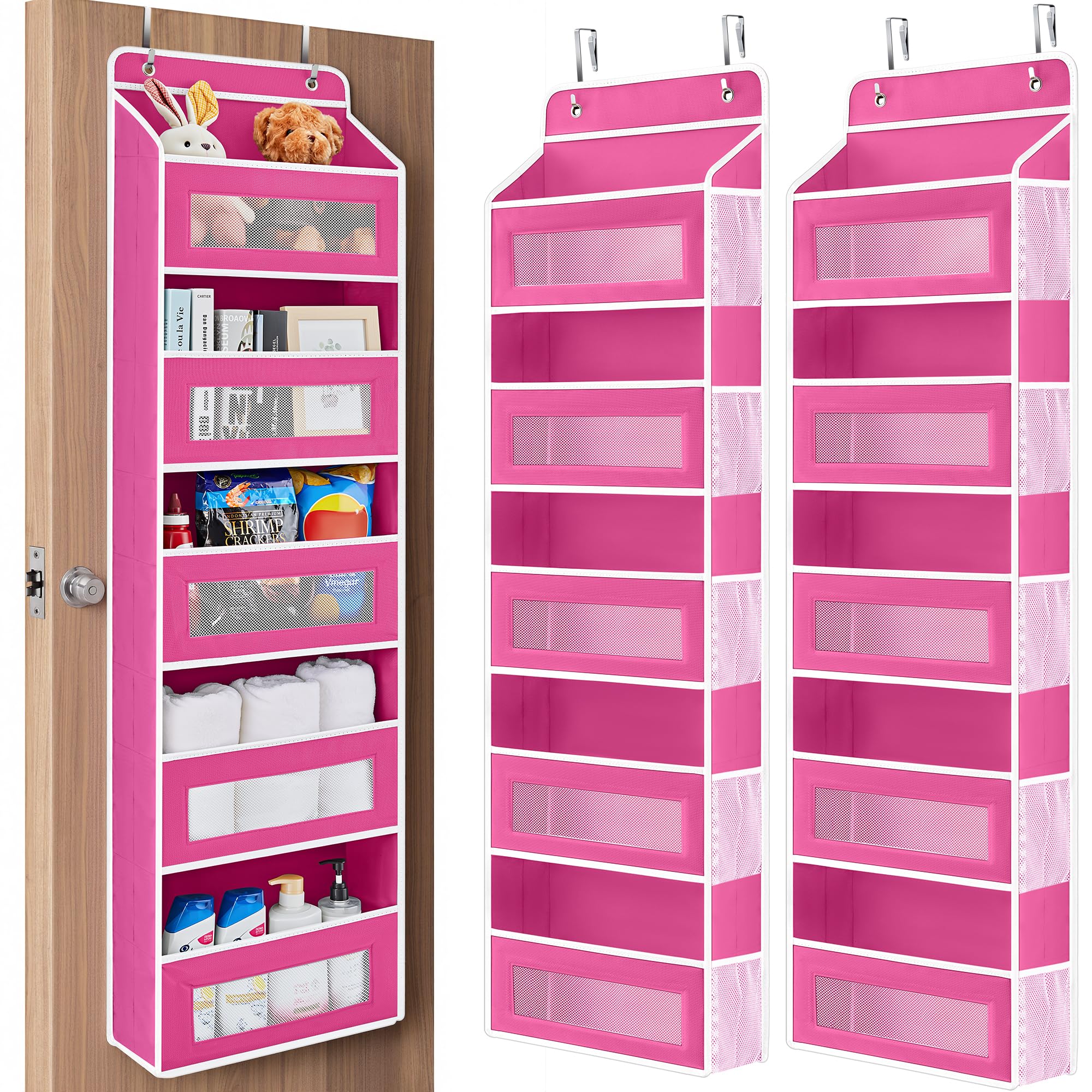 JARLINK 2 Pack Over The Door Organizer Storage, 5 Shelf Hanging Door Organizer with 5 Large Capacity Pockets, Anti Tilt 44 lb Lo