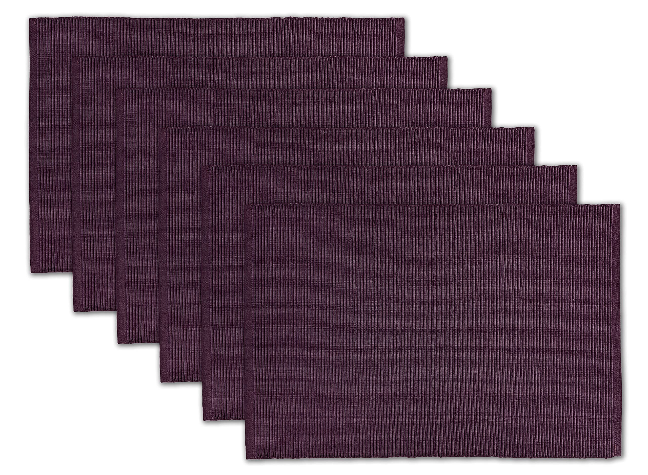 Avka Studio 100% Cotton Ribbed Placemats - Set Of 6-13 X 19 Inches - Dark Purple - Everyday Cloth Table Mats - Thick Constructio