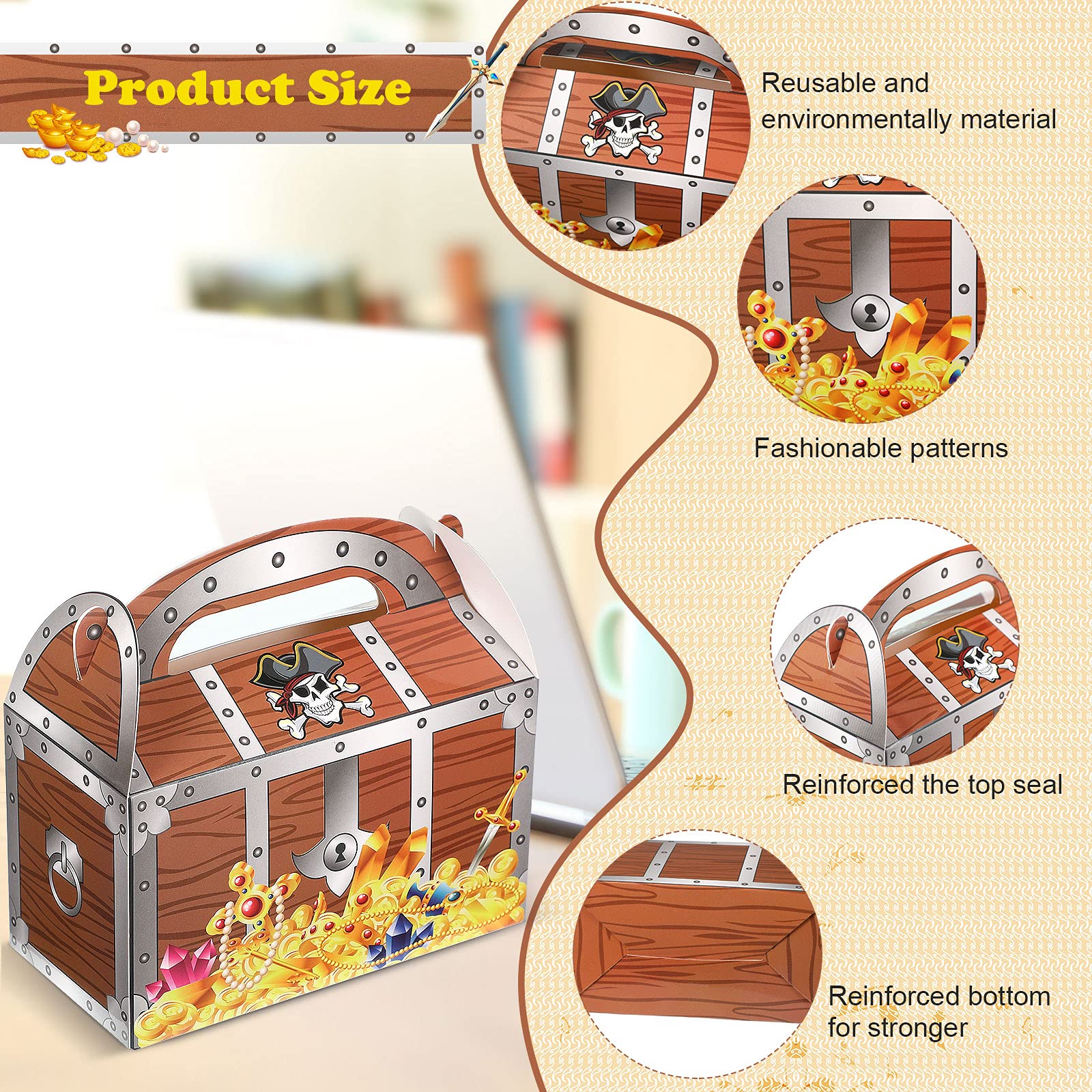Censen 20 Pieces Pirate Treasure Treat Chest Decoration Party Favor Goodie Box Halloween Candy Decoration Box for Halloween School Performance Play Theater Costume Party Supplies