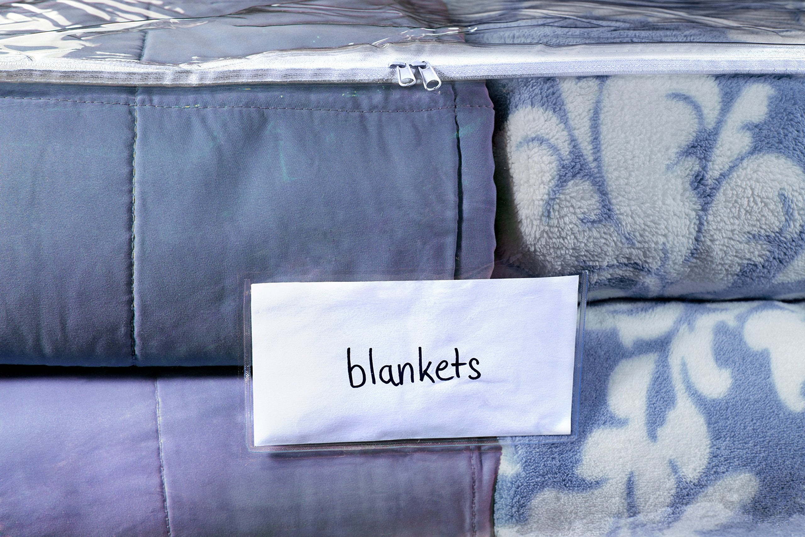 Clear Blanket Storage Bag - Durable Vinyl Material to Shield Your Contents from Dust  Dirt and Moisture. Easy Gliding Zipper for Easy Access and Label Pocket for Easy Identification. (2-Pack)