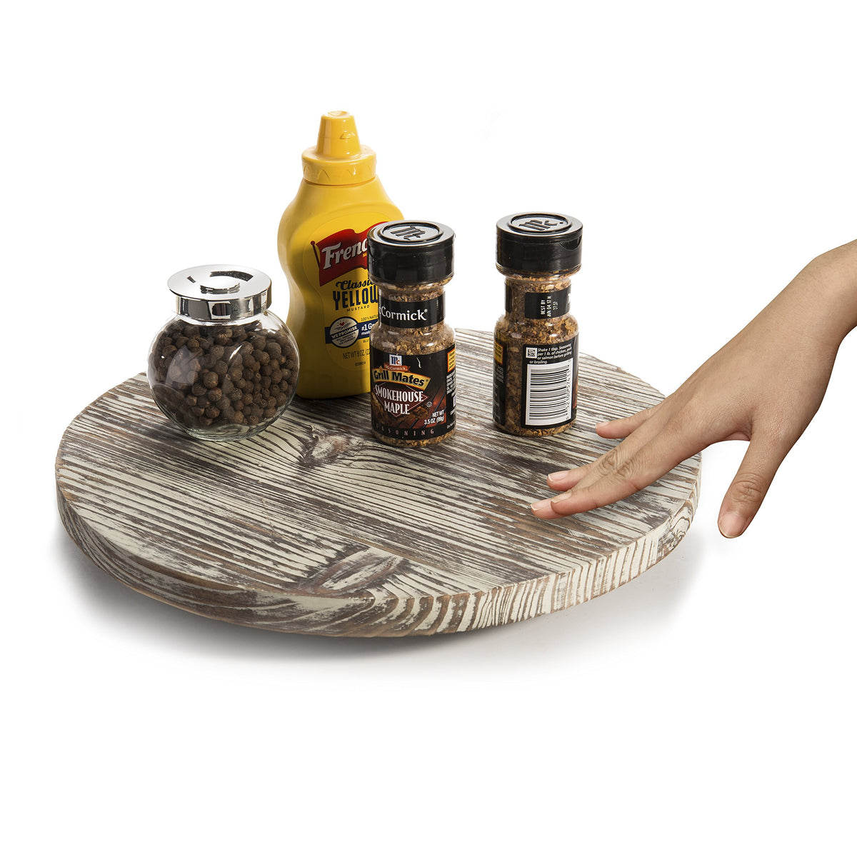 Mygift 13 Inch Round Rustic Torched Wood Lazy Susan Condiment Serving Tray, 360 Degree Rotating Spice Rack Organizer, Decorative