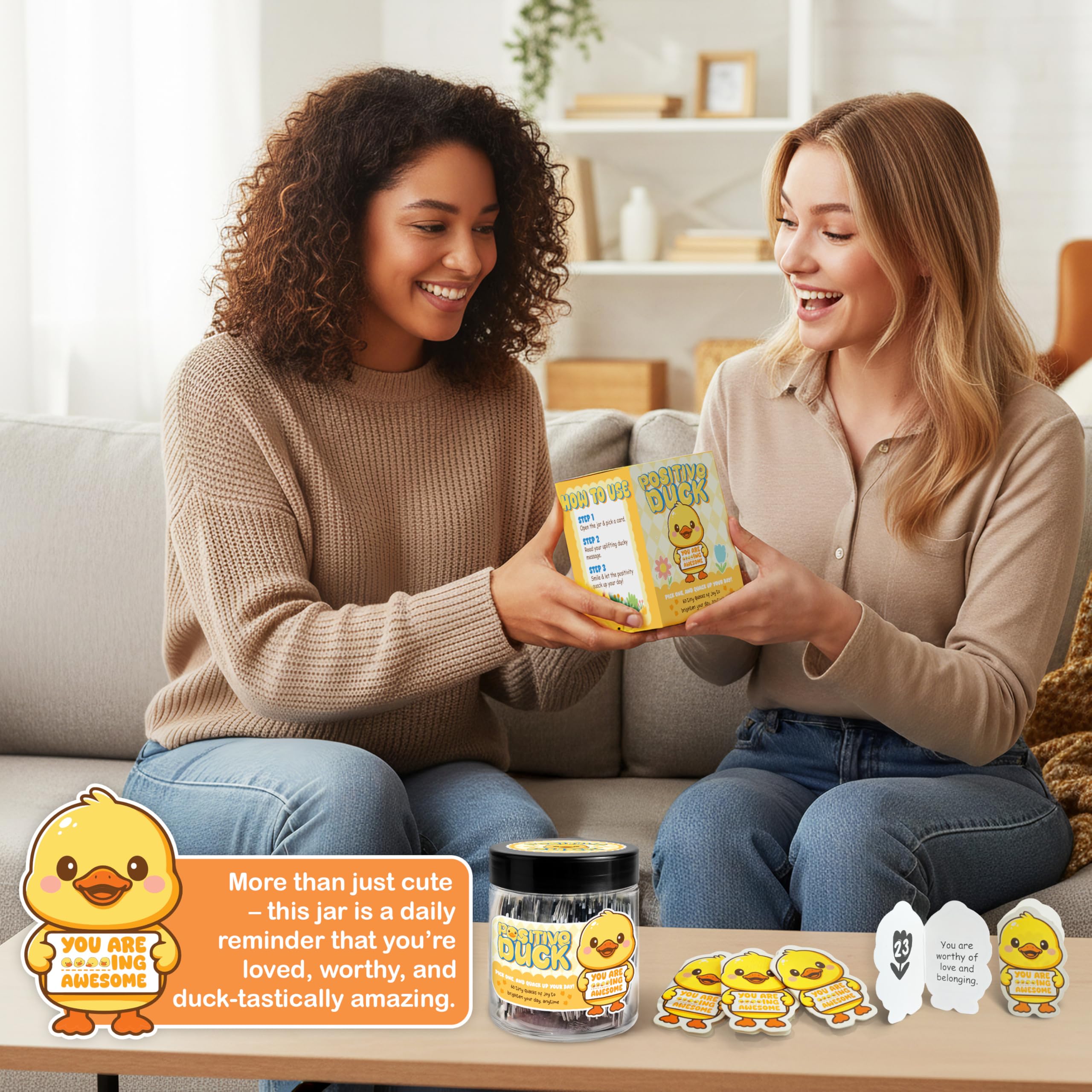MIKAYENUS Positive Duck Jar with 60 Affirmation Cards, Emotional Support Duck, Teen Girl Gifts Trendy Stuff, Birthday Gifts for