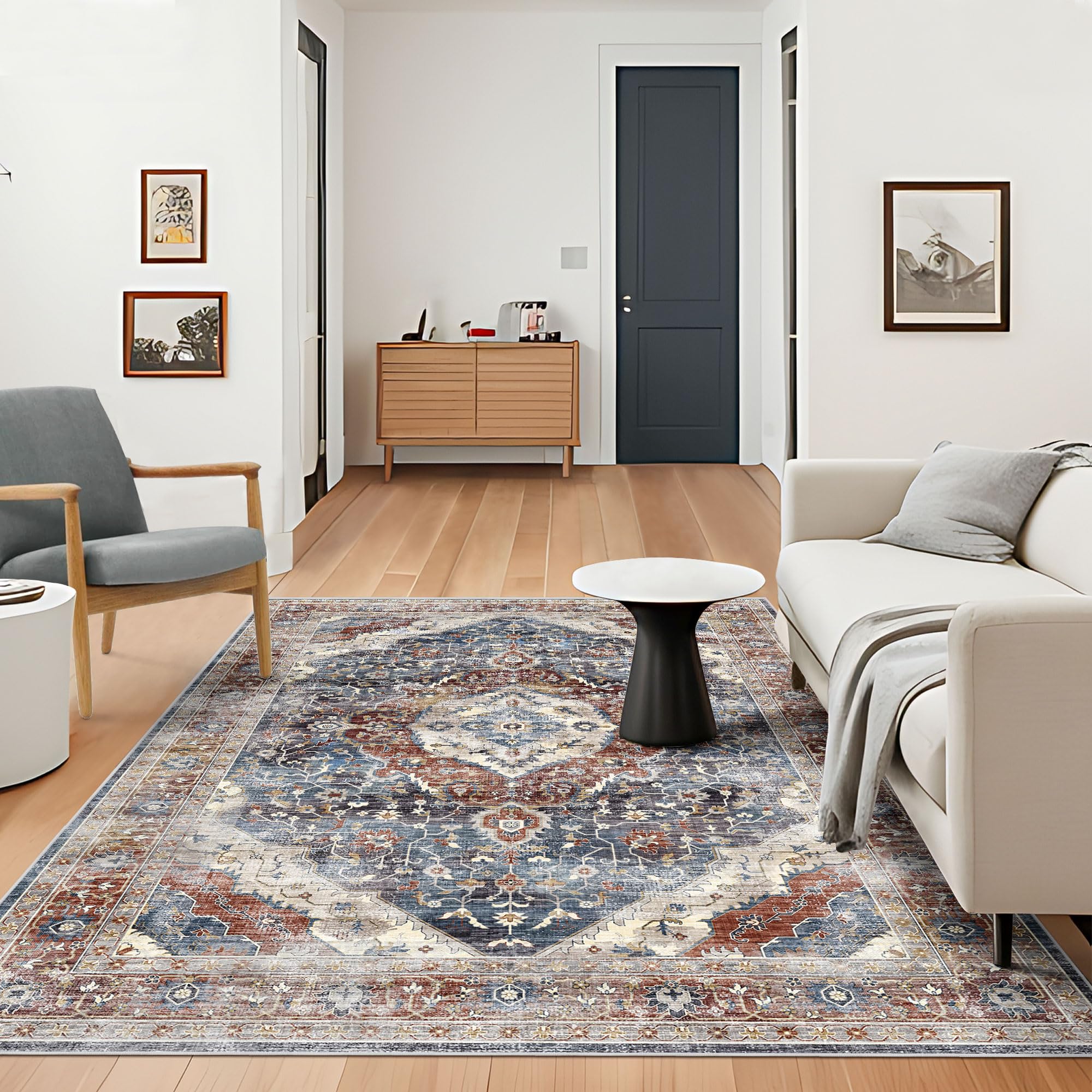 Deerly Boho Area Rug Large Rugs for Bedroom Machine Washable Rugs for Living Room Moroccan Non-Slip Oriental Area Rugs Carpet Fl