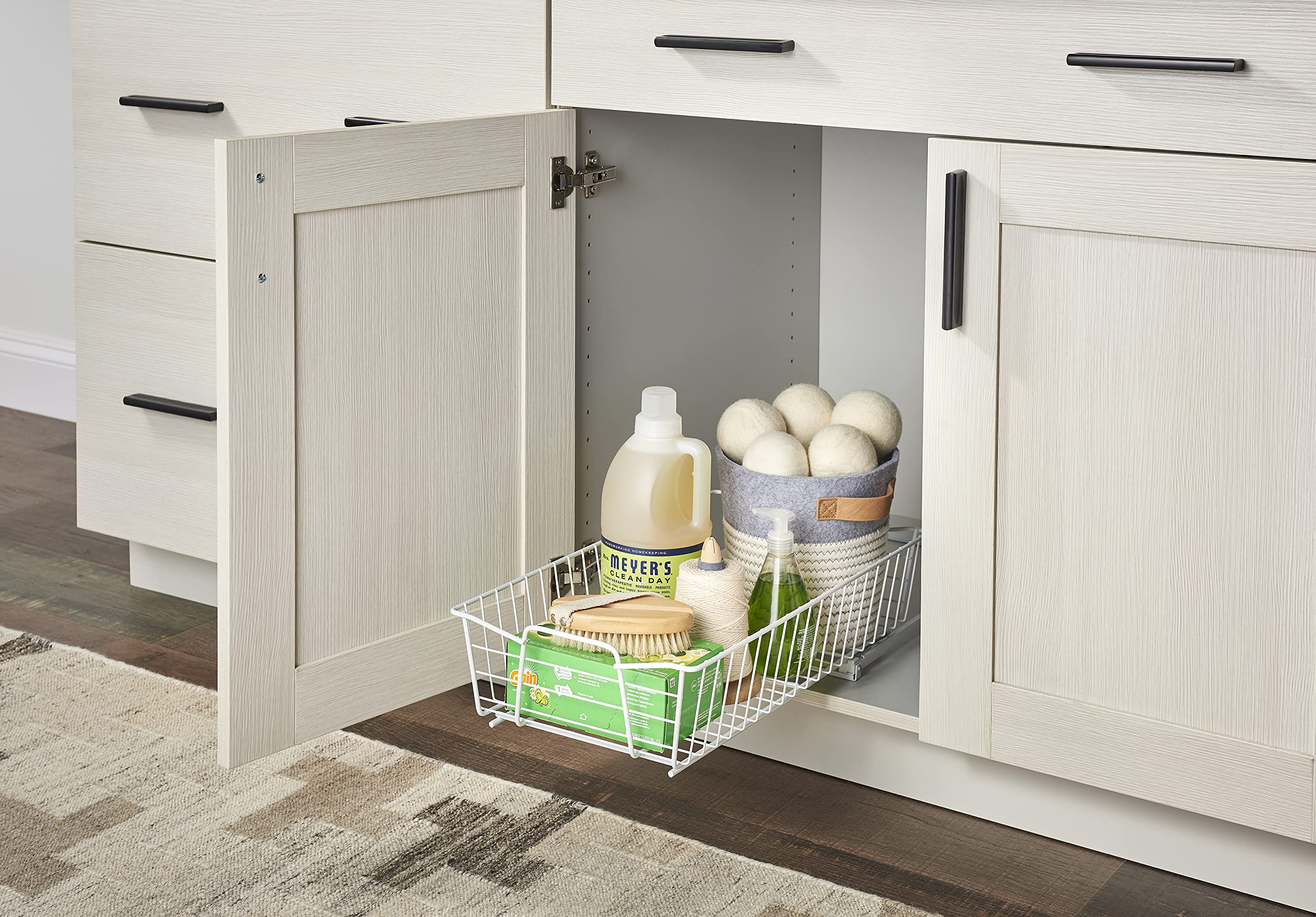 Closetmaid Pull Out Cabinet Organizer Heavy Duty, Slide Out Pantry Shelves Drawers For Kitchen, Bathroom, White, 11-Inch One Tie