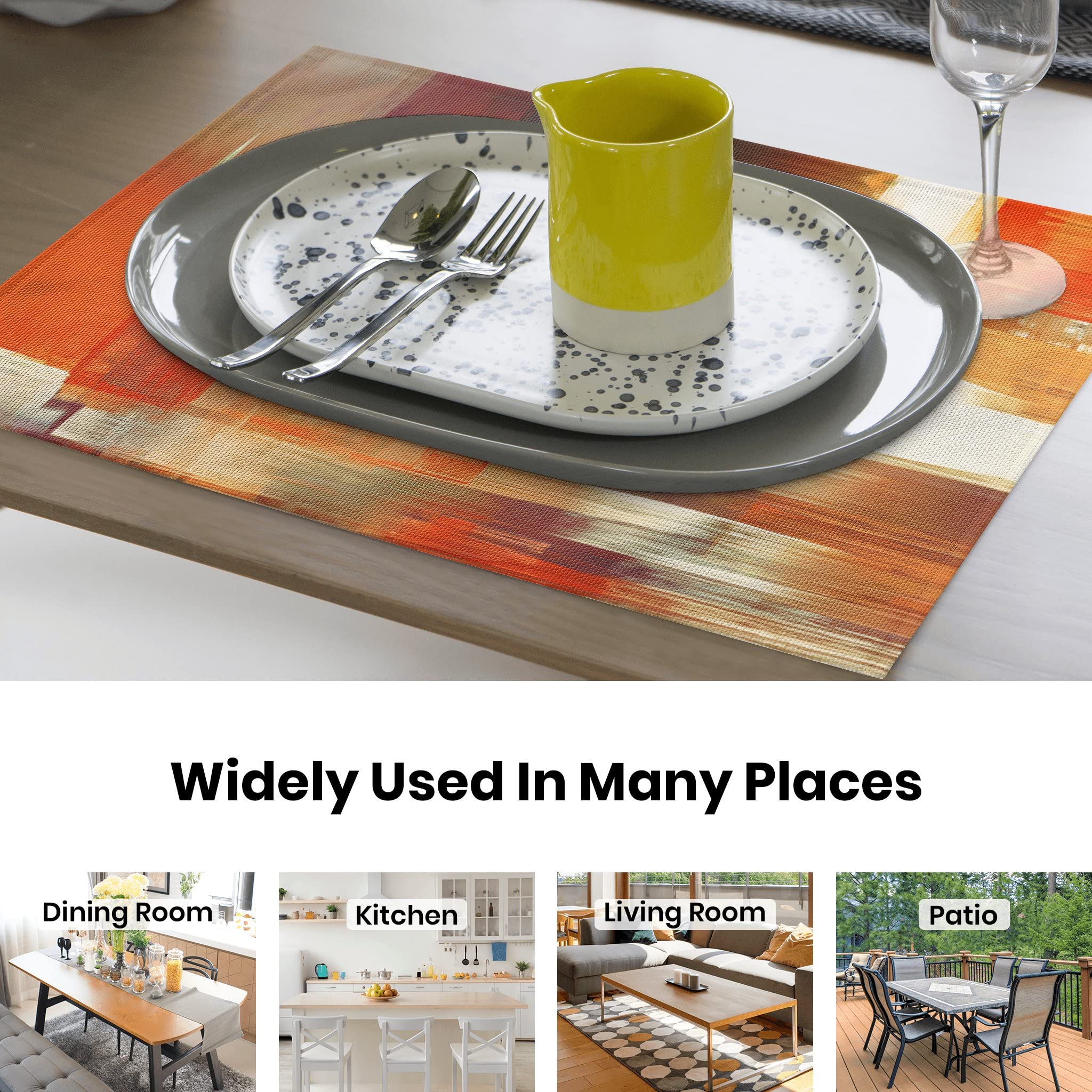 Modern Art Placemats Set Of 4 Orange Abstract Painting Place Mats Washable Linen Placemat For Kitchen Dining Table Home Party De