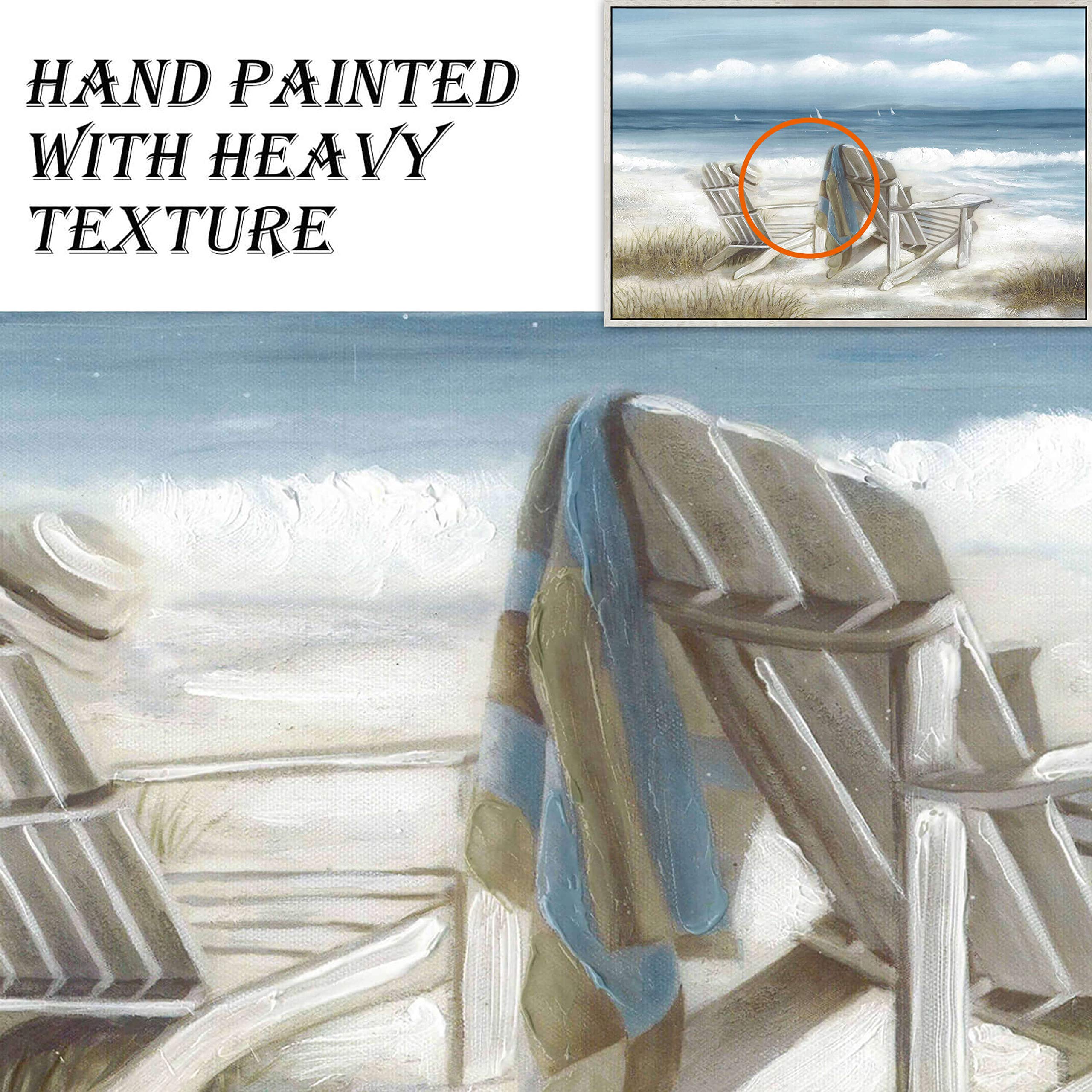Abstract Beach Canvas Artwork Framed: Sand Chair Wall Art Seascape Painting Print For Living Room (36'' W X 24'' H, Multiple Siz
