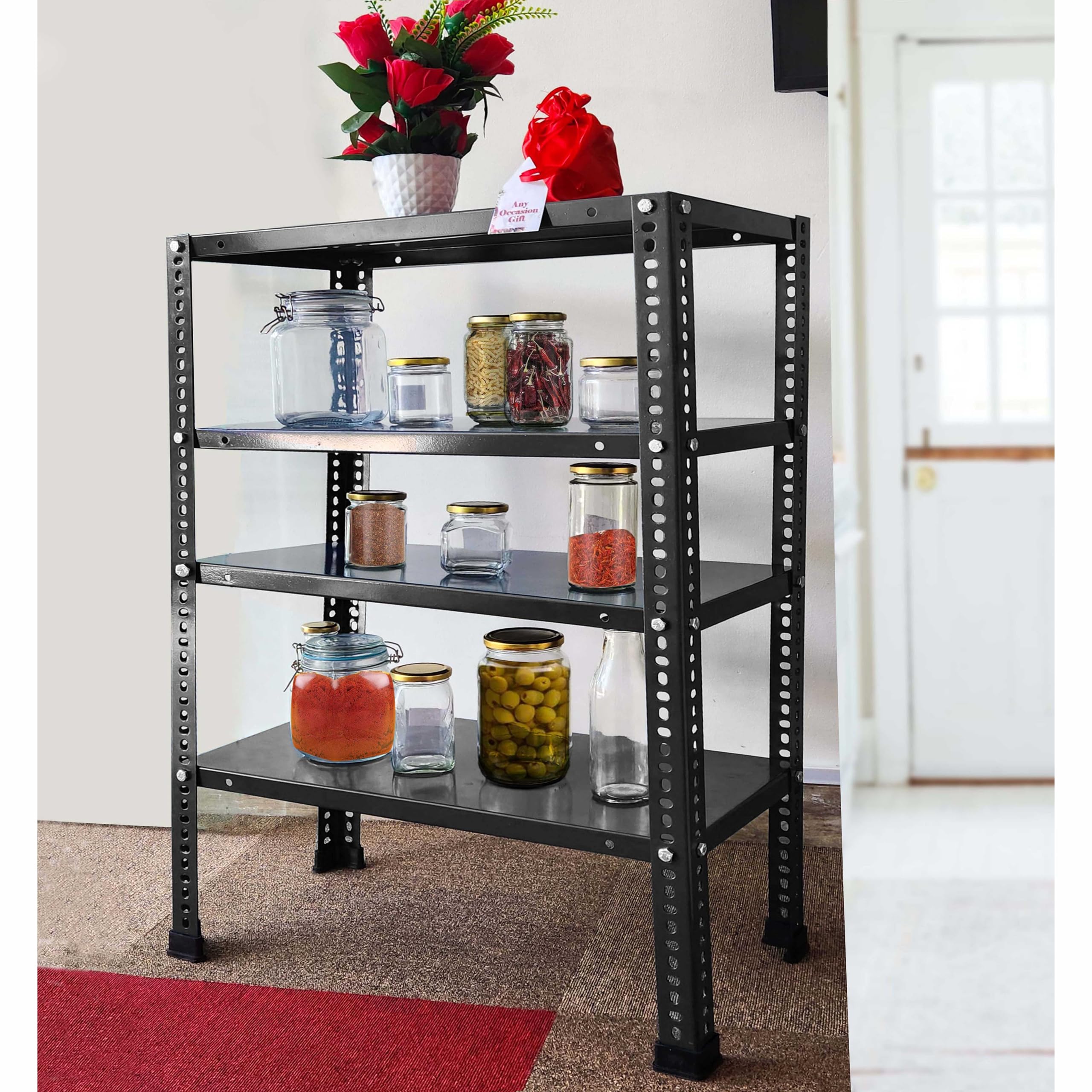 Pure Source India Iron Matte Finish Adjustable Display Rack For Home Office & Gym Use (3 Ft, 4 Shelf)