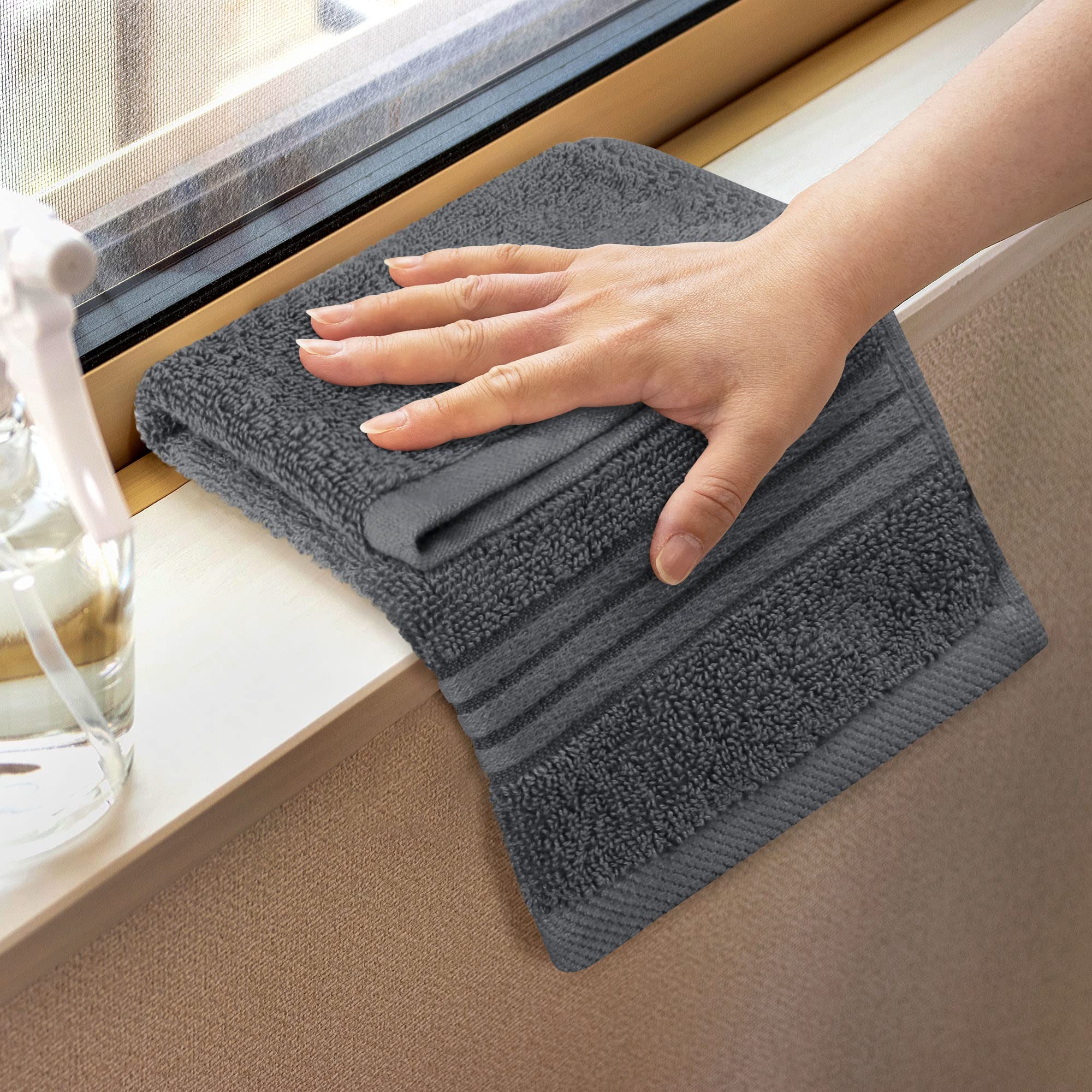 Utopia Towels (12 Pack) Luxury Wash Cloths Set (12 x 12 Inches) 600 GSM 100% Cotton Ring Spun  Highly Absorbent and Soft Feel Washcloths for Bathroom  Spa  Gym  and Face Towel (Grey)