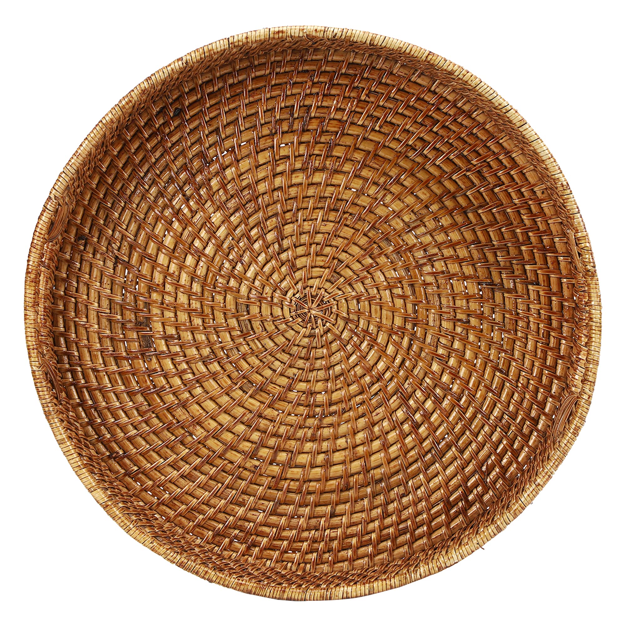 AKWAY Round Wicker Basket | Round Tray Wooden Serving Tray for Home | Serving Tray for Party Guests | Round Platter with Handles