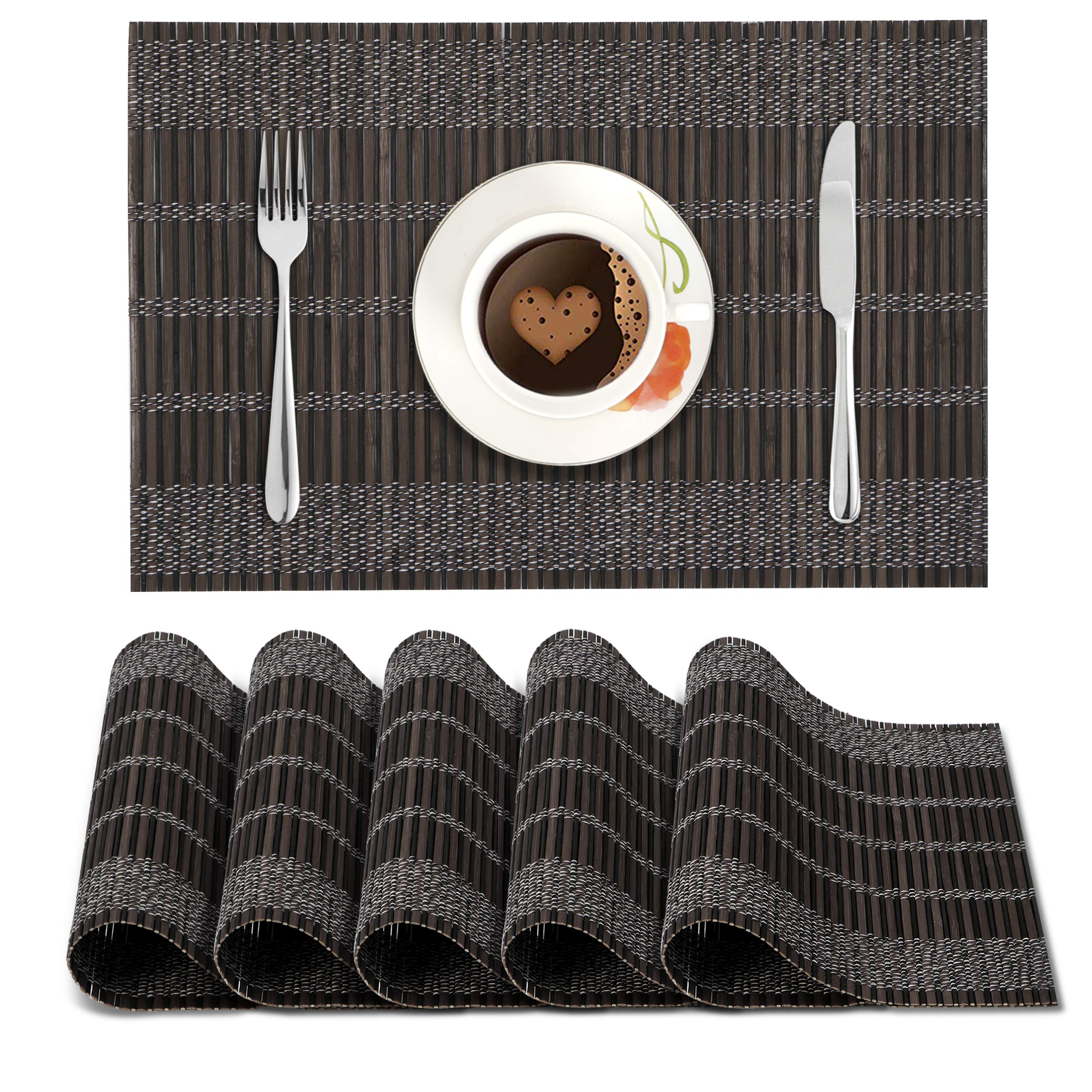 HOKIPO Heat Resistant Bamboo Placemats Set of 6 Dining Table Mats, 45x30 cm, (AR1764)