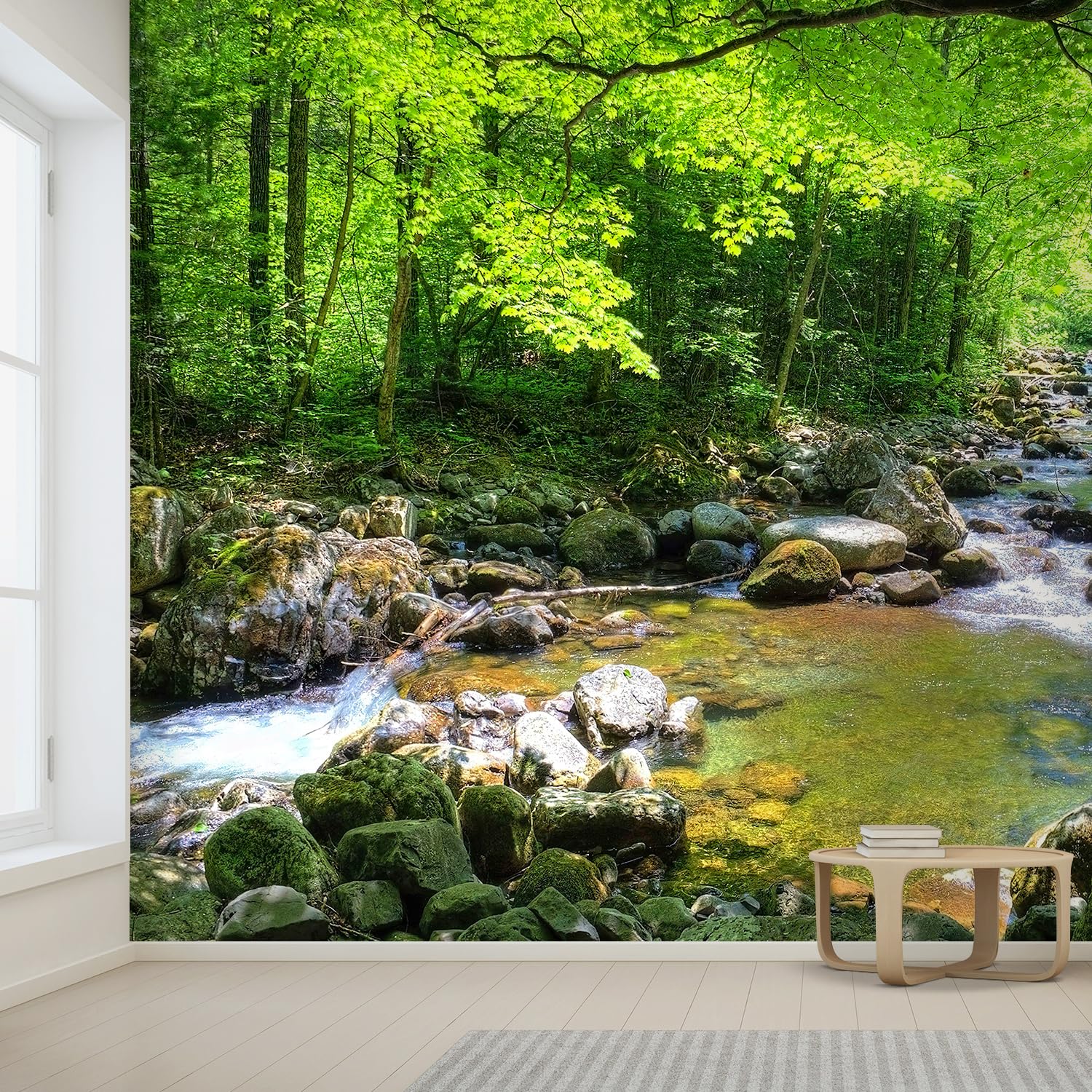 Wall26 - Fall Forest Stream Smolny In Russian Primorye Reserve - Removable Wall Mural | Self-Adhesive Large Wallpaper - 100X144