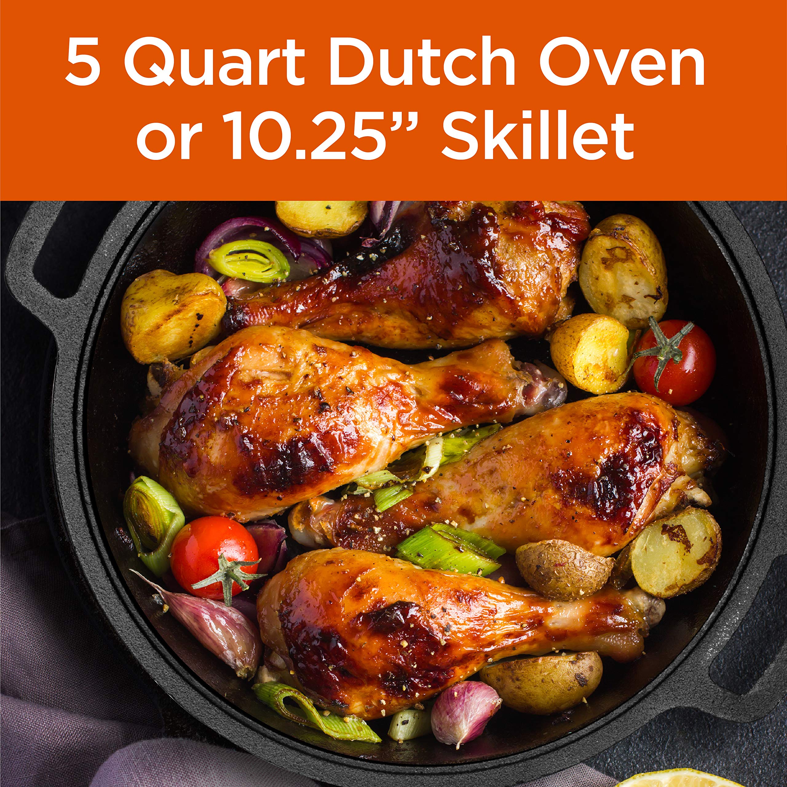 Commercial Chef 5-Quart Cast Iron Dutch Oven With Skillet Lid