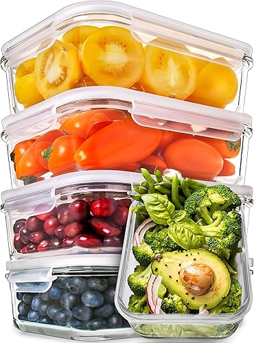 (5-pack  30oz) Glass Food Storage Containers with Lids - Leak Proof Meal Prep Lunch/Freezer Containers - Microwave Oven Dishwasher Safe