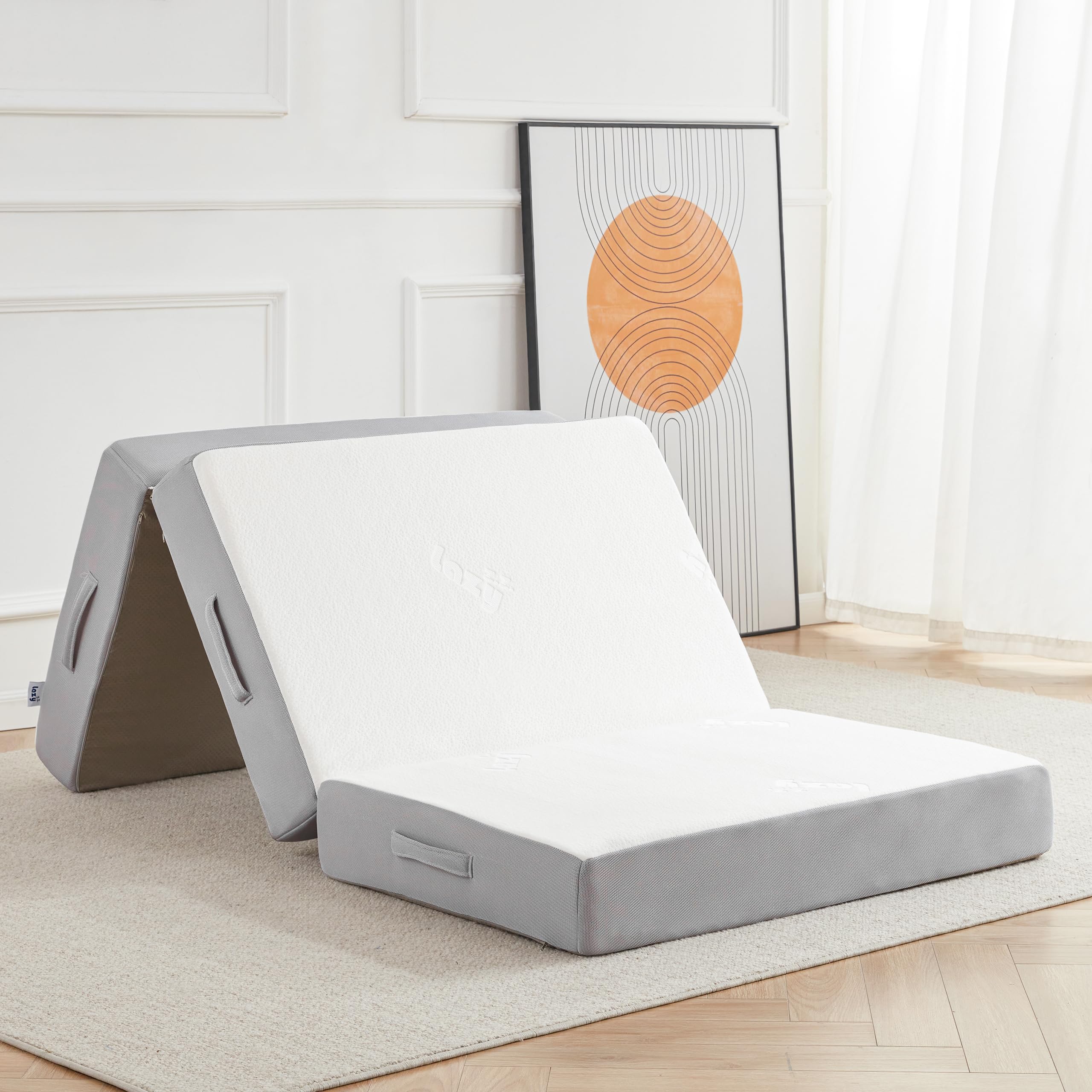 Lazyzizi Tri-fold Folding Mattress, 6 Inch Memory Foam Guest Bed with Washable Bamboo Fabric, Breathable, Perfect for Camping & 
