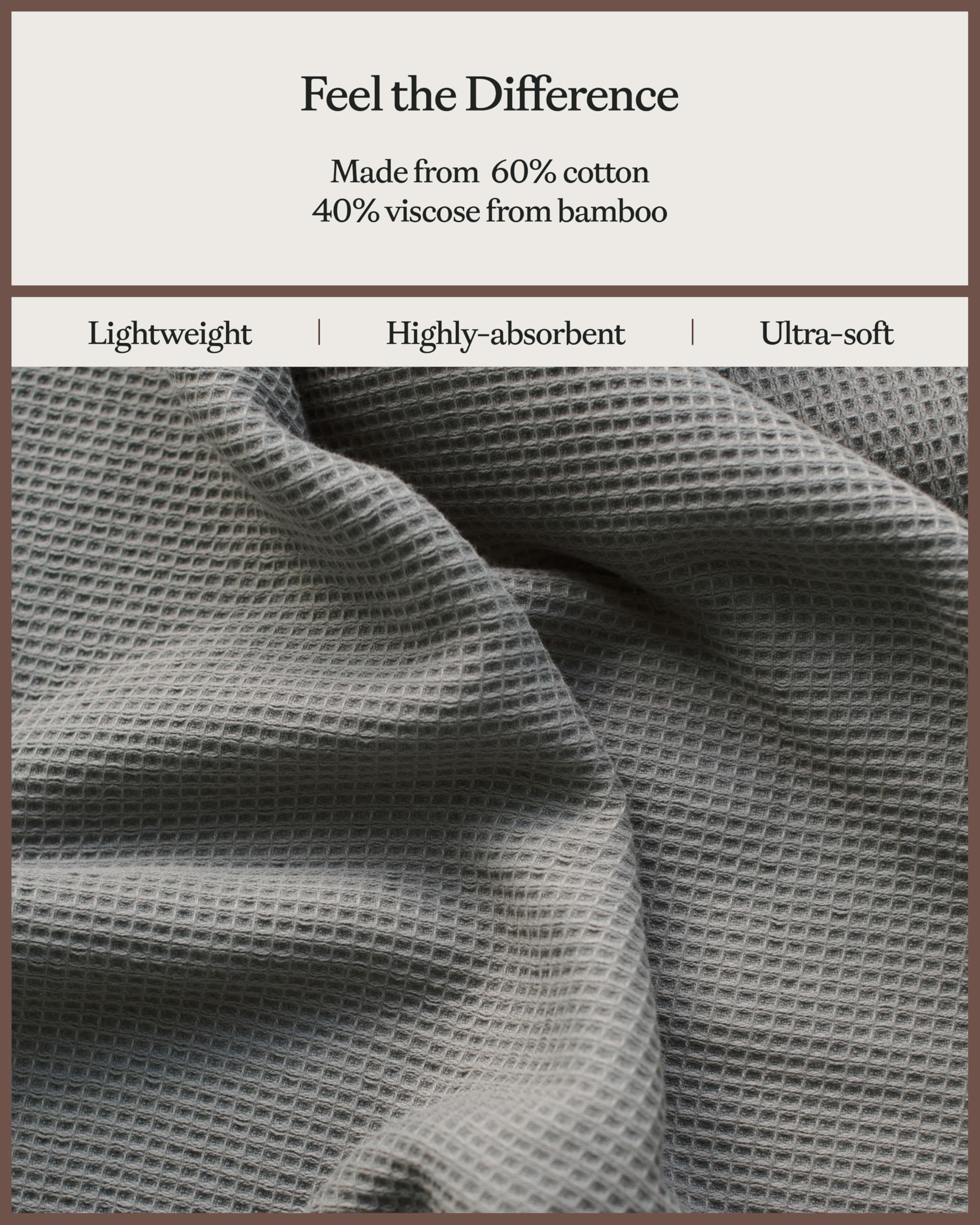 Cozy Earth Charcoal Waffle Hand Towels- Made From Cotton & Viscose From Bamboo, Plush, Absorbent, Soft