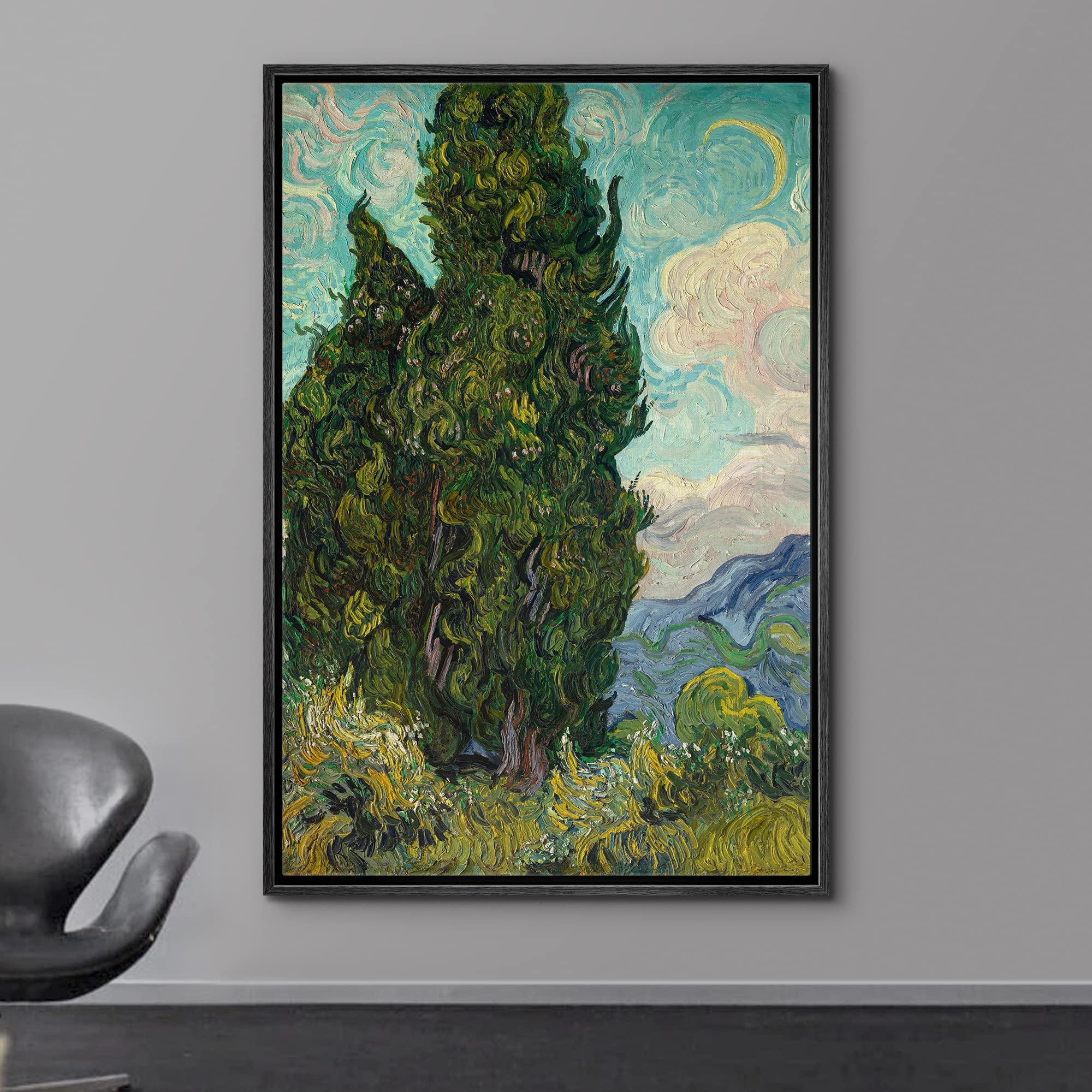 Wall26 Framed Canvas Print Wall Art Countryside Cypress Trees By Vincent Van Gogh Classic Historic Illustrations Fine Art Decora