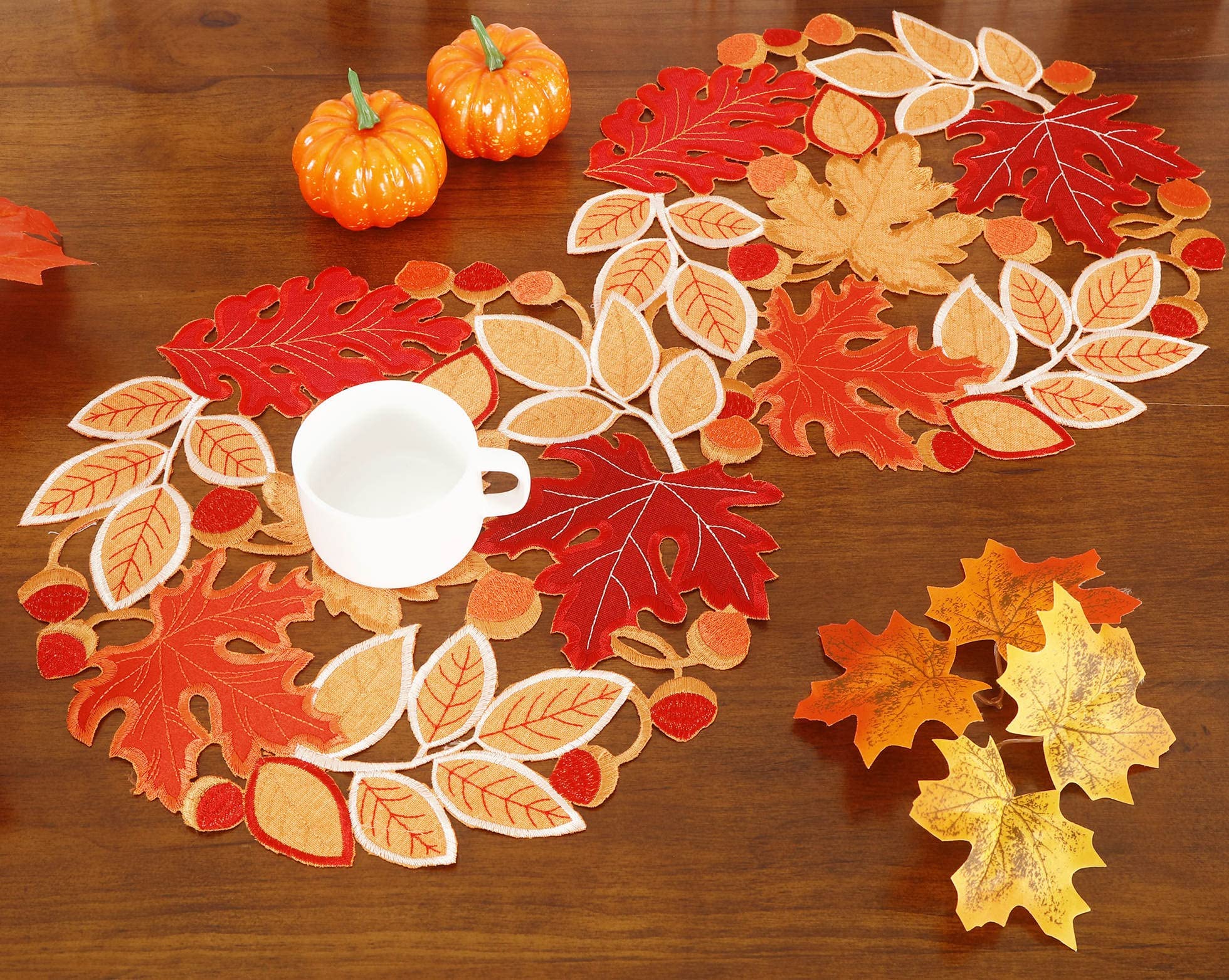 Fall Placemats Set Of 4 Applique Cutwork Embroidered Maple Leaves Dresser Scarf Table Topper For Thanksgiving'S Day Home Holiday