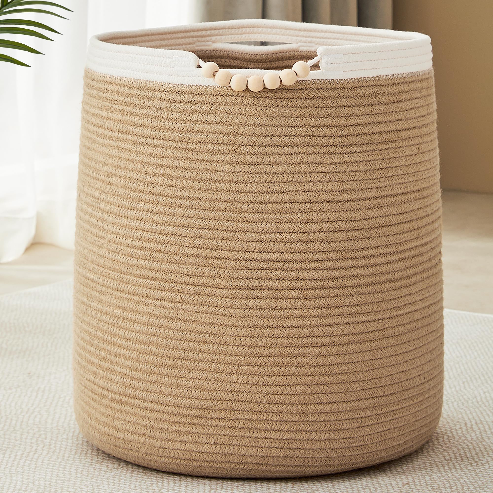 Enaorgan 65L Woven Jute Laundry Hamper Basket For Clothes Boho Wicker Rope Baskets For Blanket In Living Room Bedroom Baby Nurse