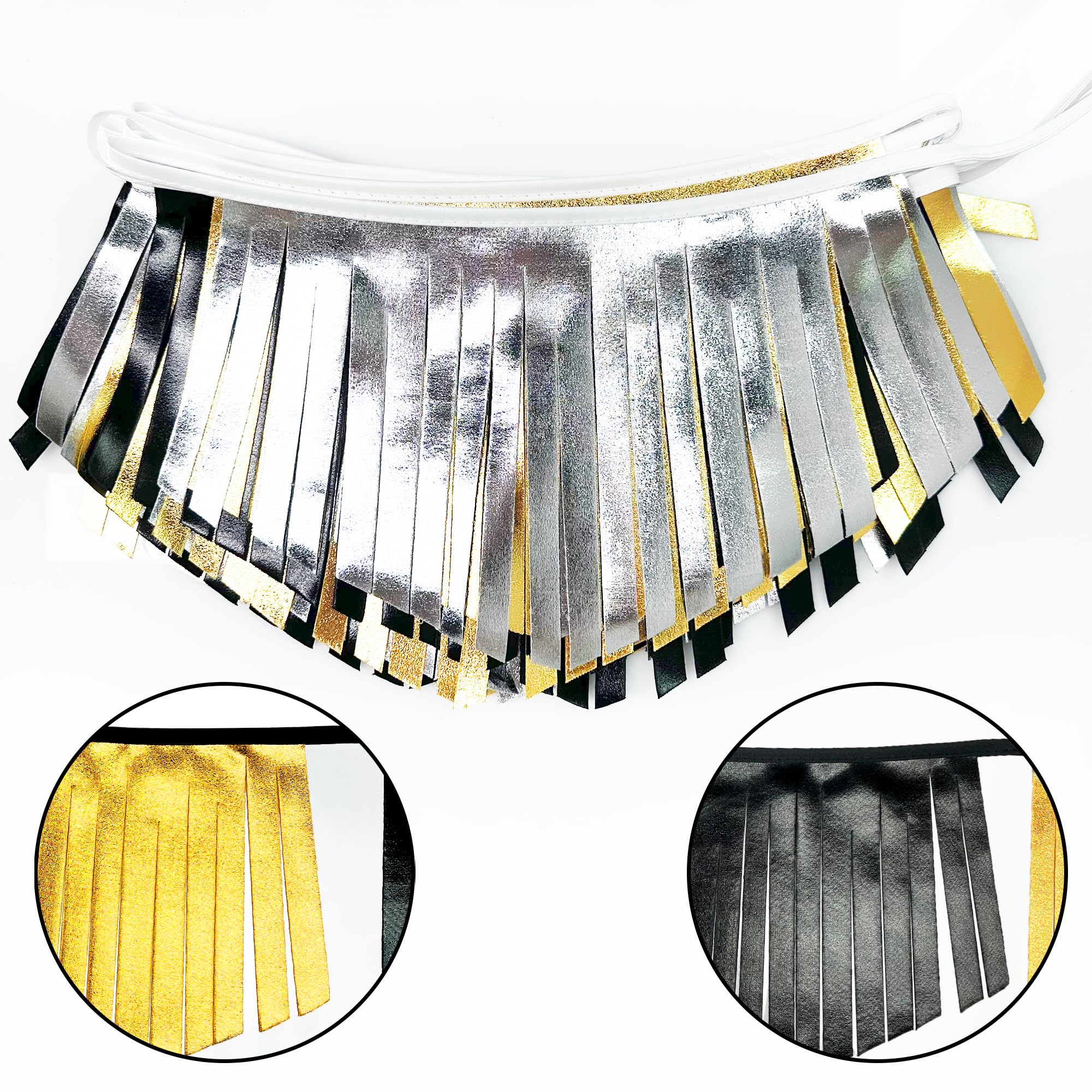 Black Silver Gold Tassel Banner Double Sided Metallic Fabric Pennant Bunting Flag Garland For Graduation Birthday Anniversary Ba