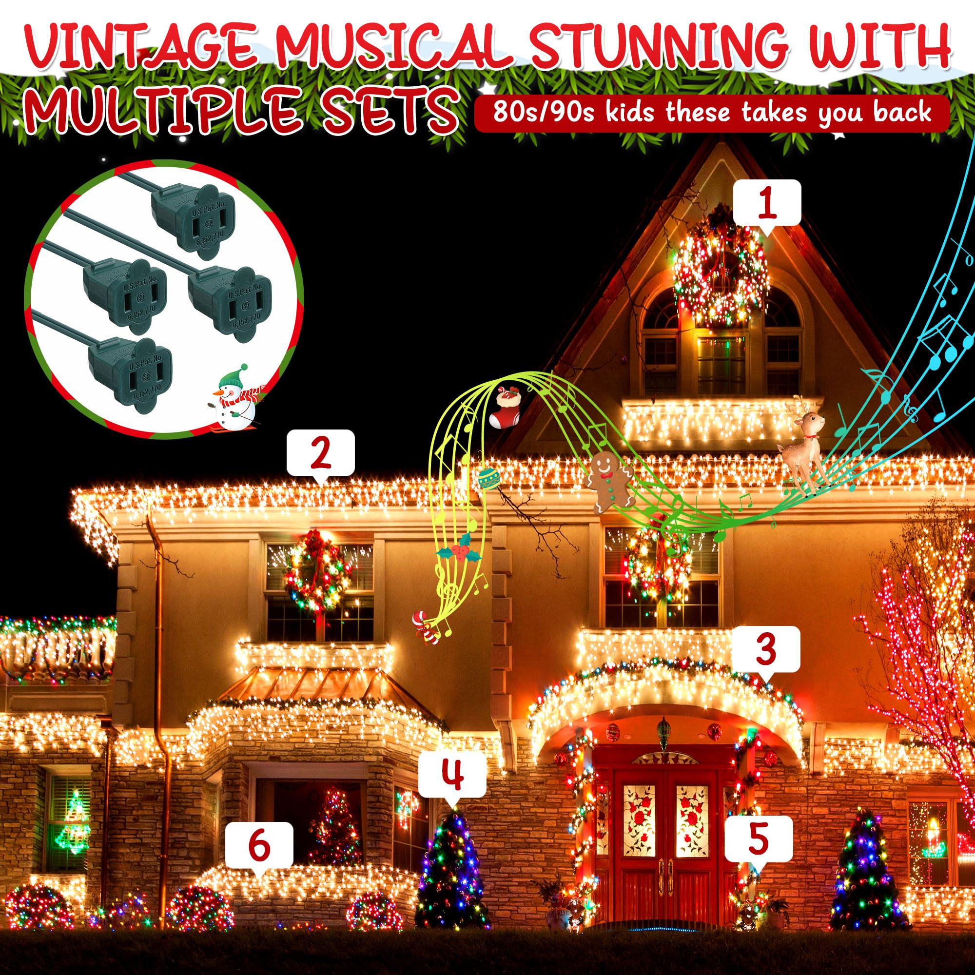 Enhon Vintage 90s Musical Christmas Lights Controller, Singing Christmas Tree Lights Controller with 25 Holiday Songs, 7 Functio