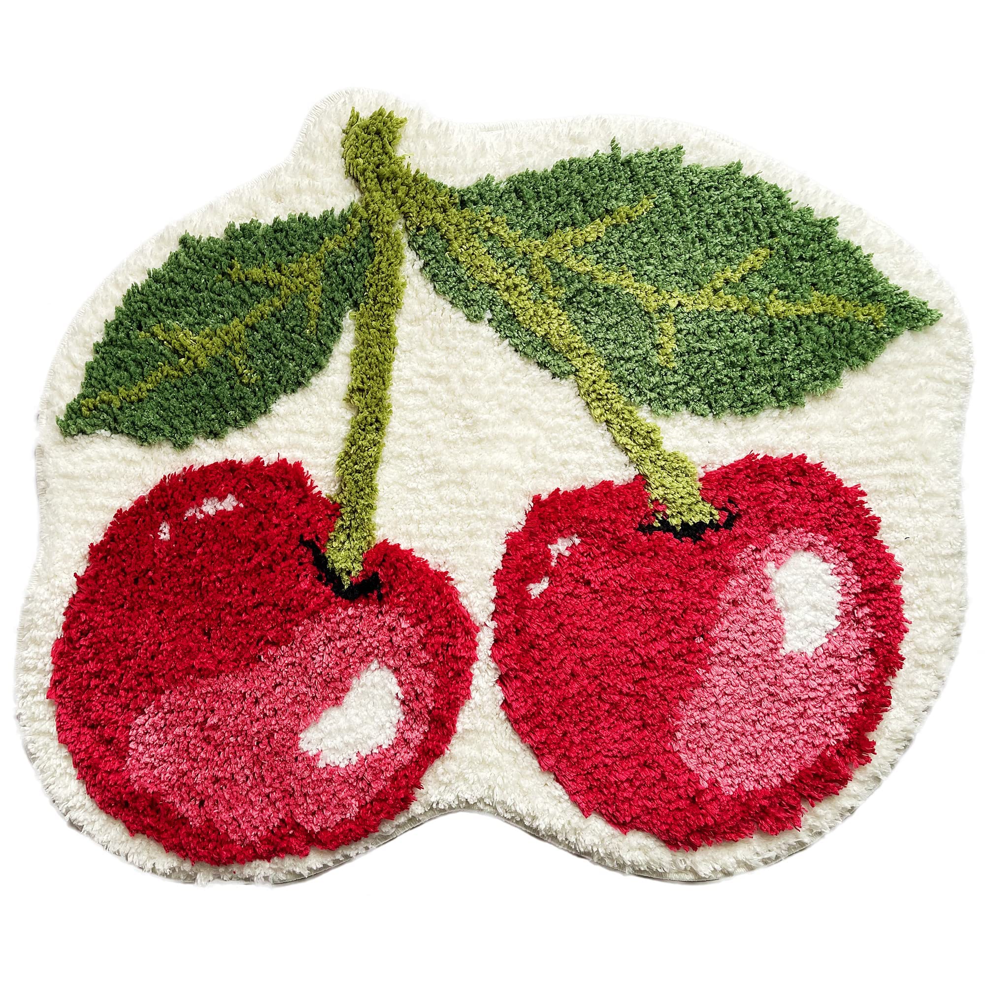 Ukeler Cute Cherry Bathroom Rug For Kids Non Slip Absorbent Bath Mat Washable Shaggy Bedroom Decor Plush Bath Rug For Shower 23.