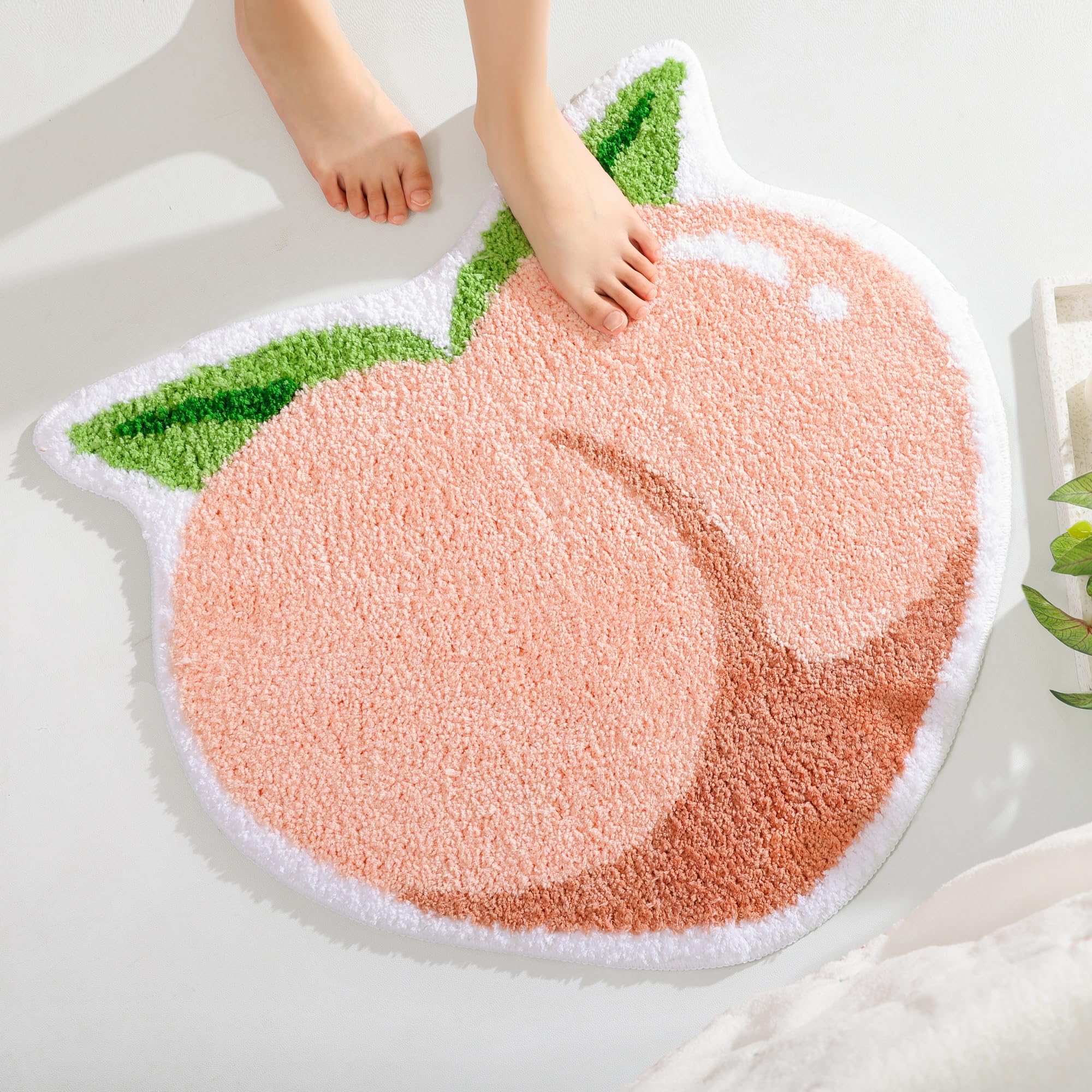 FROZZUR Pink Peach Bath Mat  Bath Mats for Bathroom Fruit Shaped Bathtub Rug Bathroom Tub Plush Shower Rugs Washable Non Slip