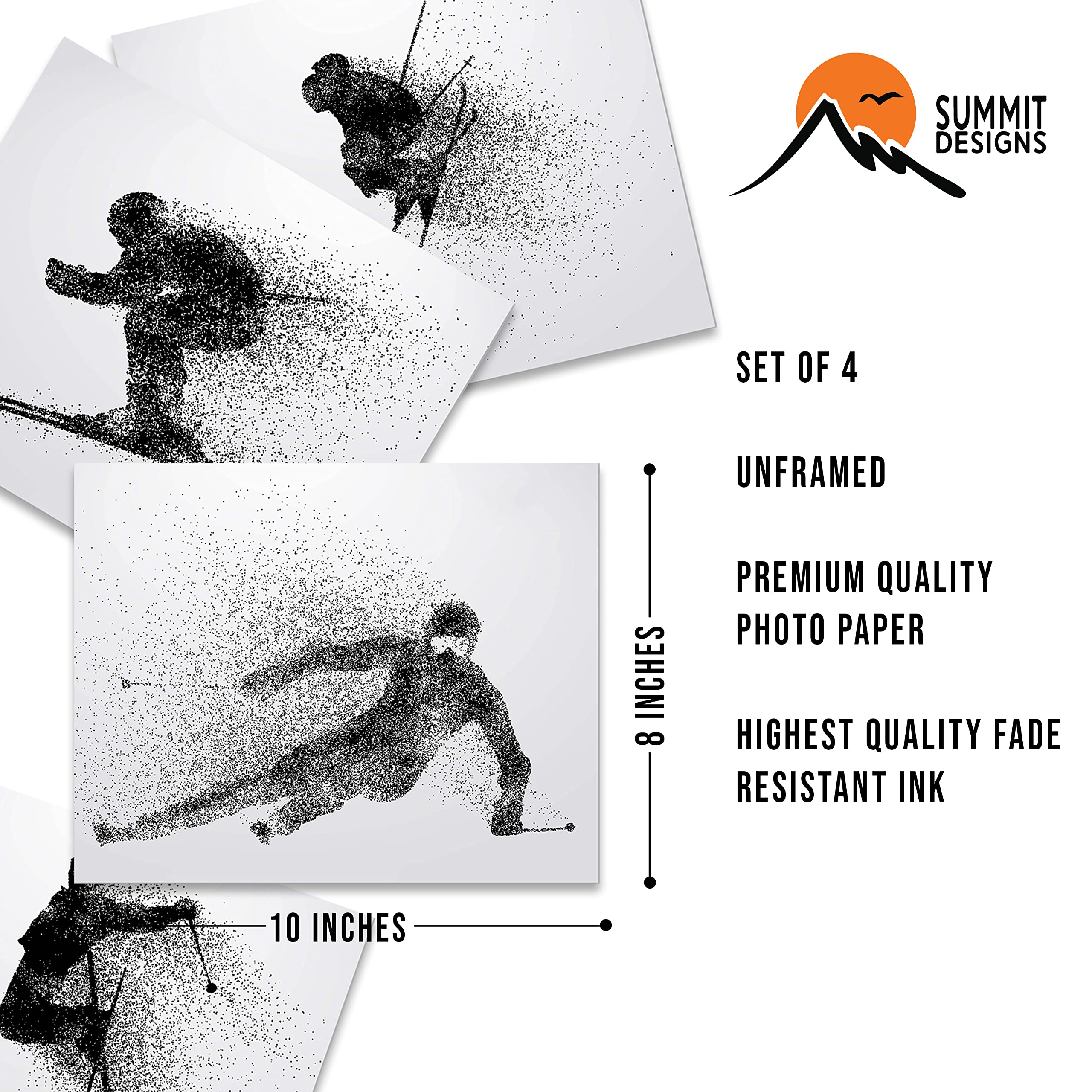 Summit Designs Skiing Wall Art Prints - Silhouette - Set Of 4 (8X10) Ski Poster Photos - Bedroom - Man Cave