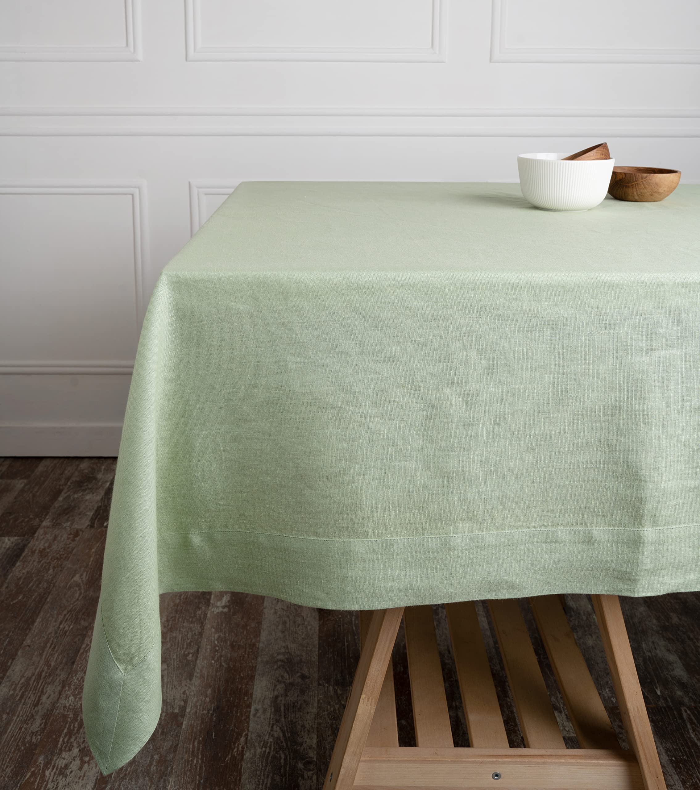 Dmoksha Homes Linen Tablecloth - 54 X 72 Inch Sage Green, 100 Pure Linen Tablecloth 72 Inches Long, Rectangle Tablecloth, Machin