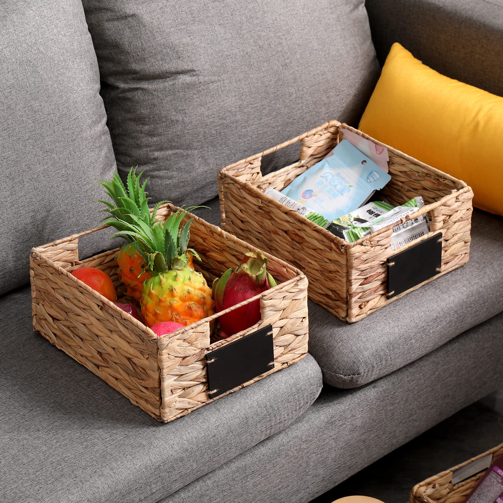 Rectangular Seagrass Baskets Hanging Storage Baskets Kitchen Storage Basket,Foldable Water Hyacinth Basket,Woven Pantry Baskets