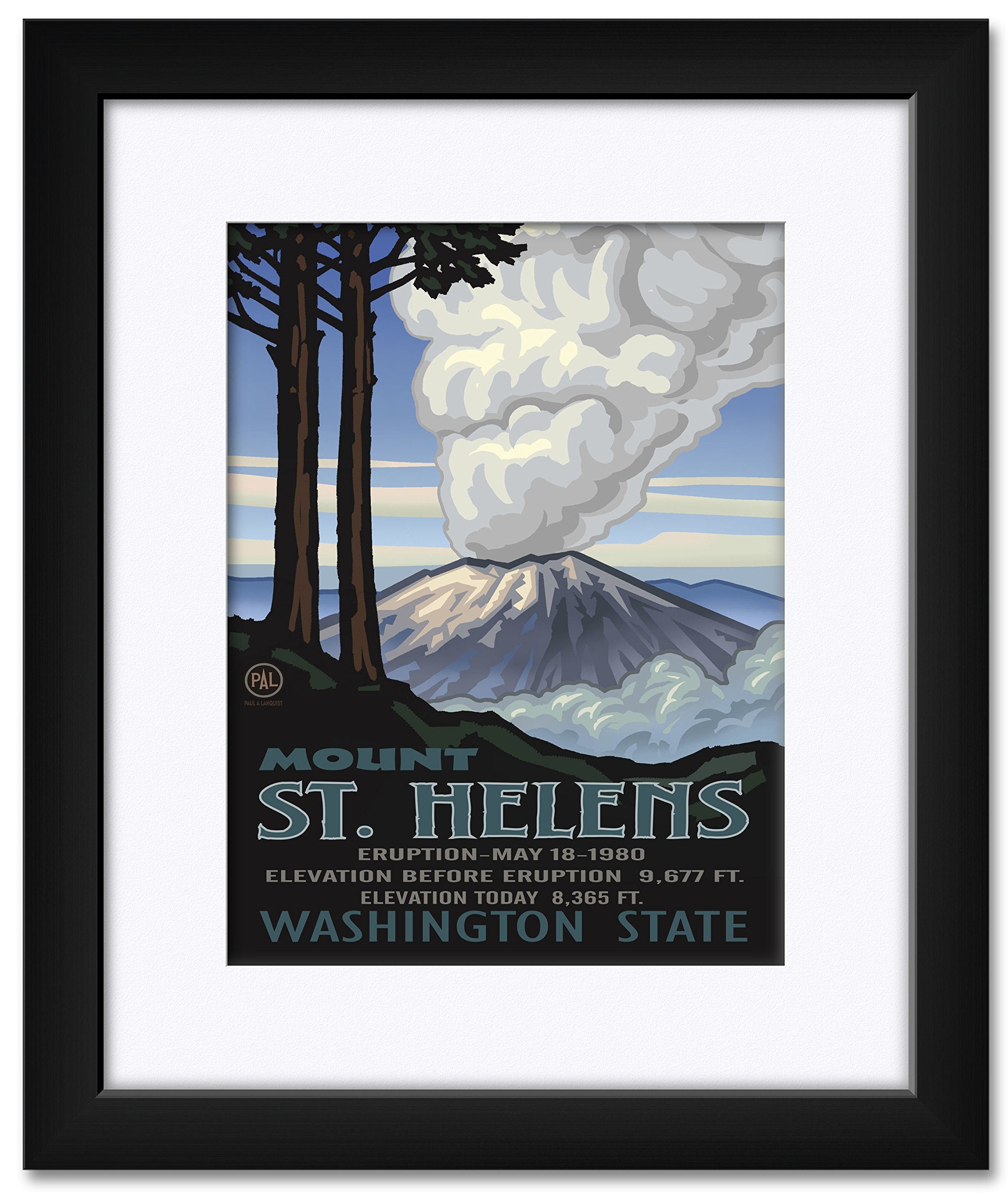 Mount St. Helen'S Washington Eruption Professionally Framed & Matted Art Print From Travel Artwork By Artist Paul A. Lanquist Fr