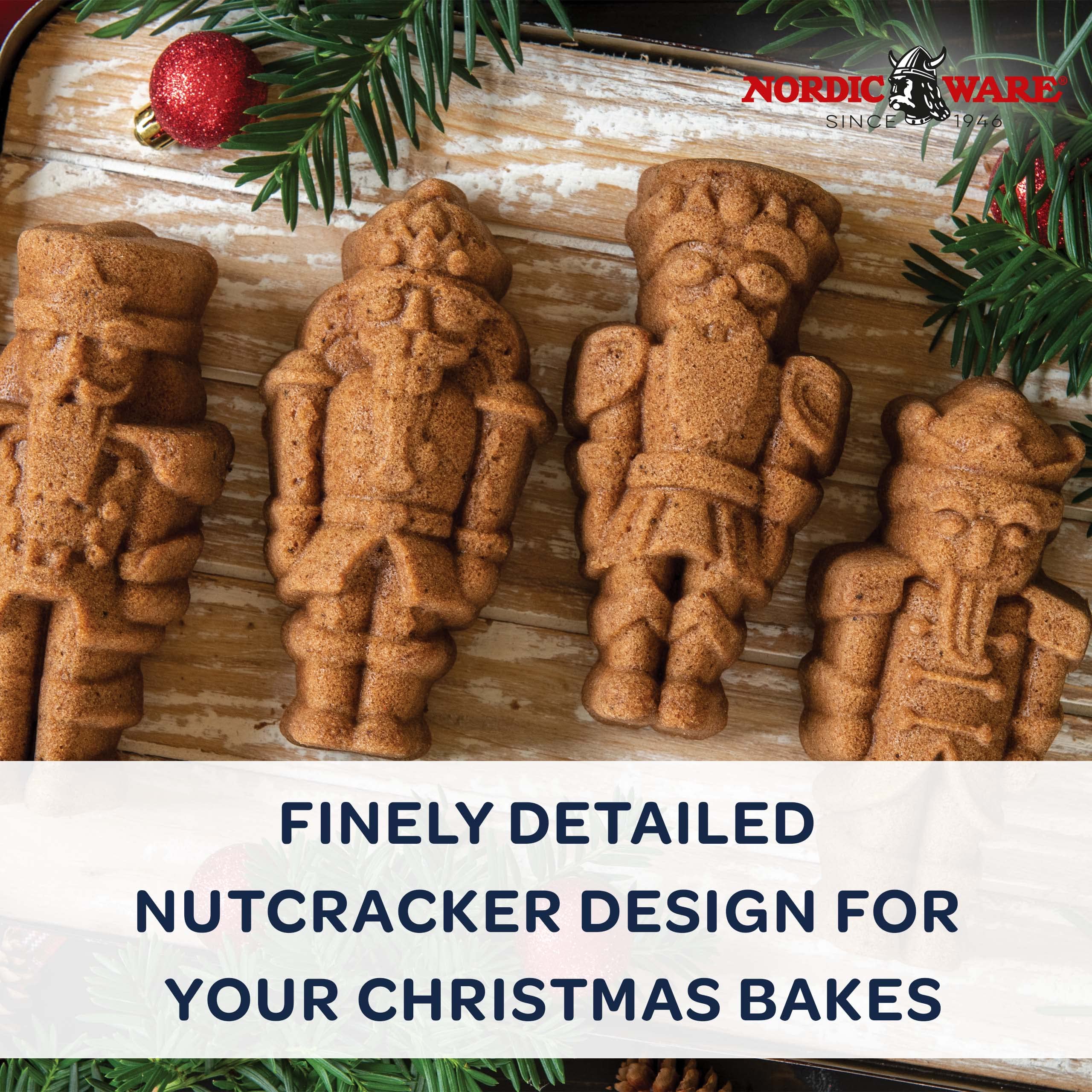 Nordic Ware Nutcracker Sweets Cast Cakelet Pan, 6 Cup Capacity, Silver