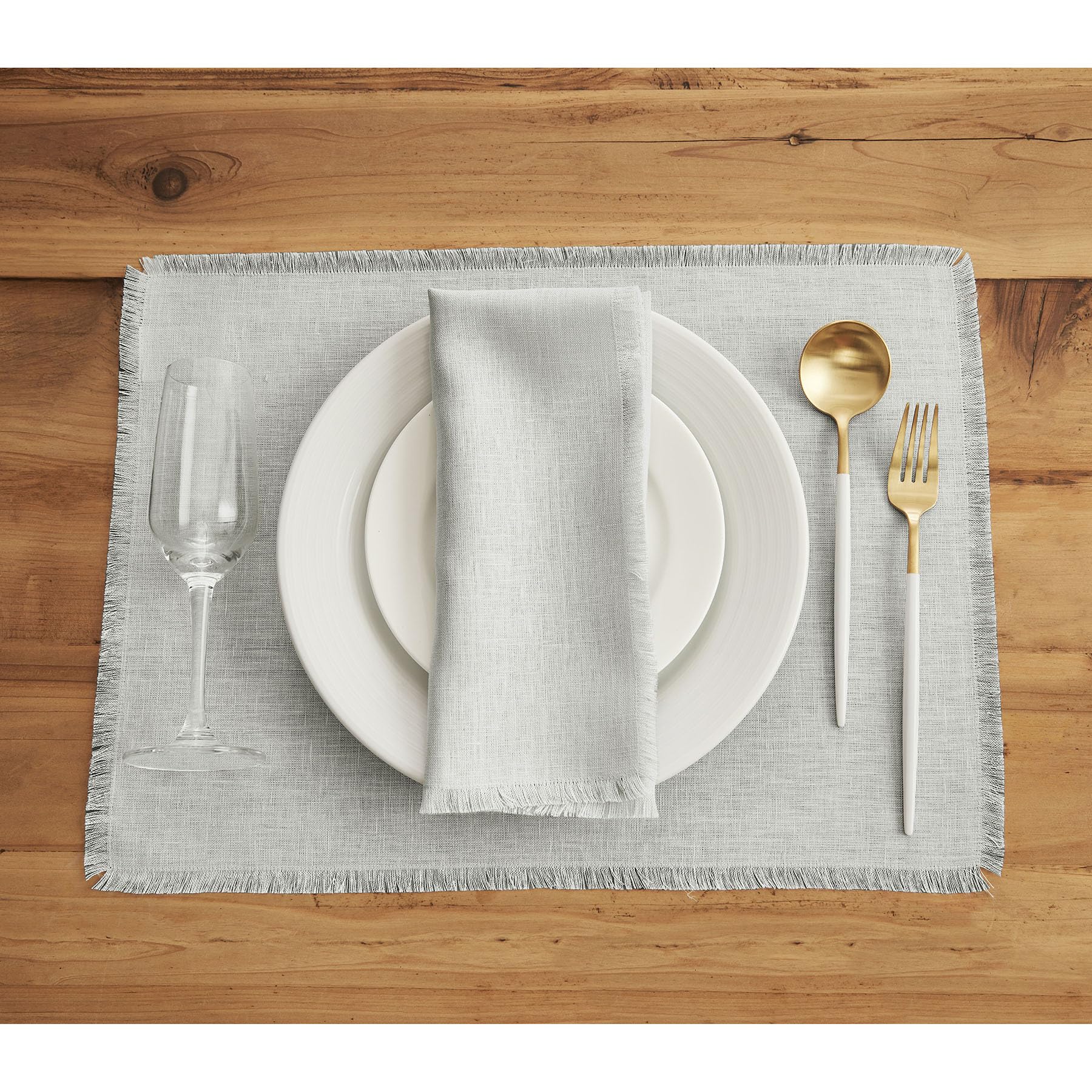 Solino Home Fringe Linen Dinner Napkins 20 X 20 Inch - 100% Pure Linen Light Grey Cloth Napkins Set Of 4 - Handcrafted And Machi