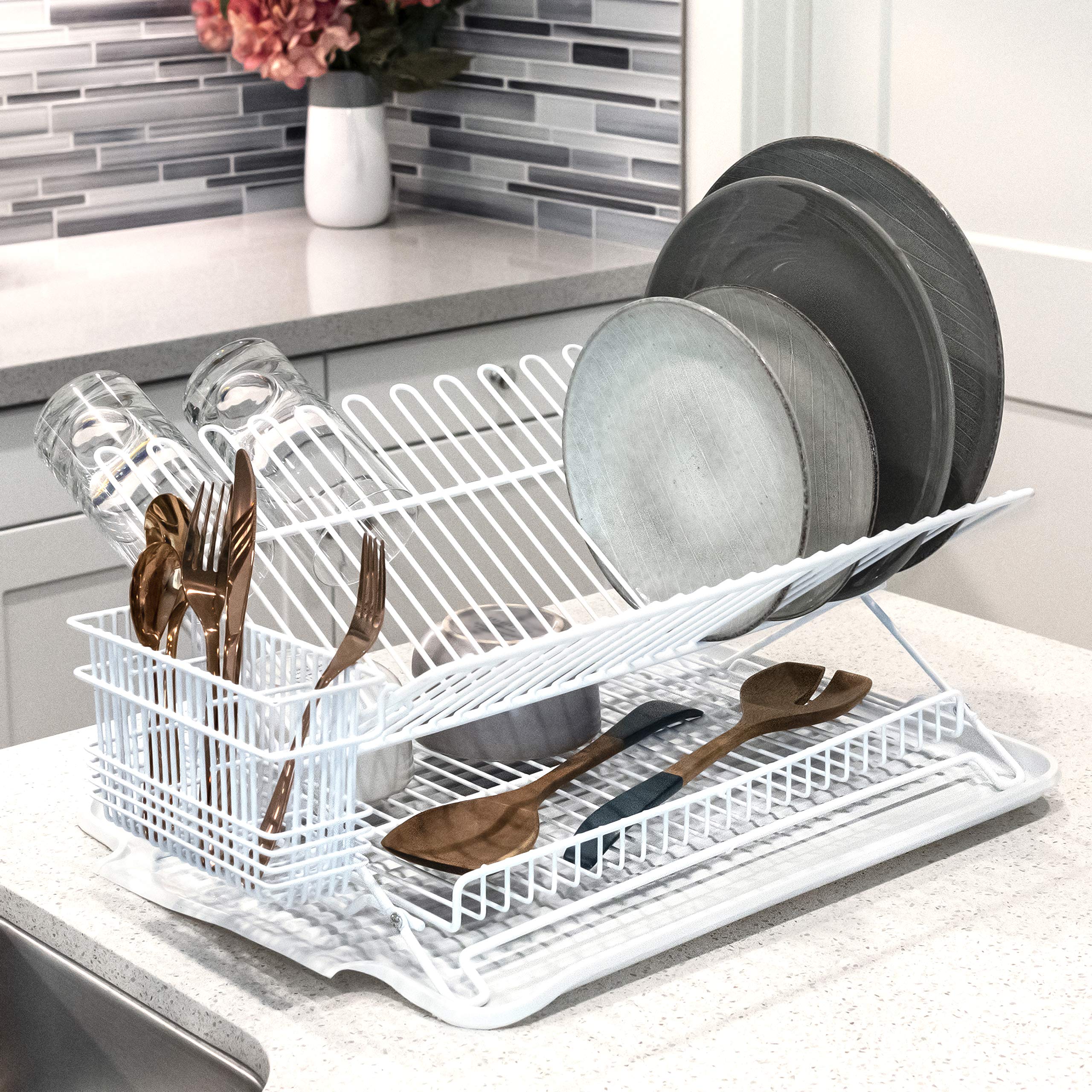Better Houseware Drain Boards For Kitchen Counter White Dish Drain Board Shields Countertops From Water Damage, Space Efficient