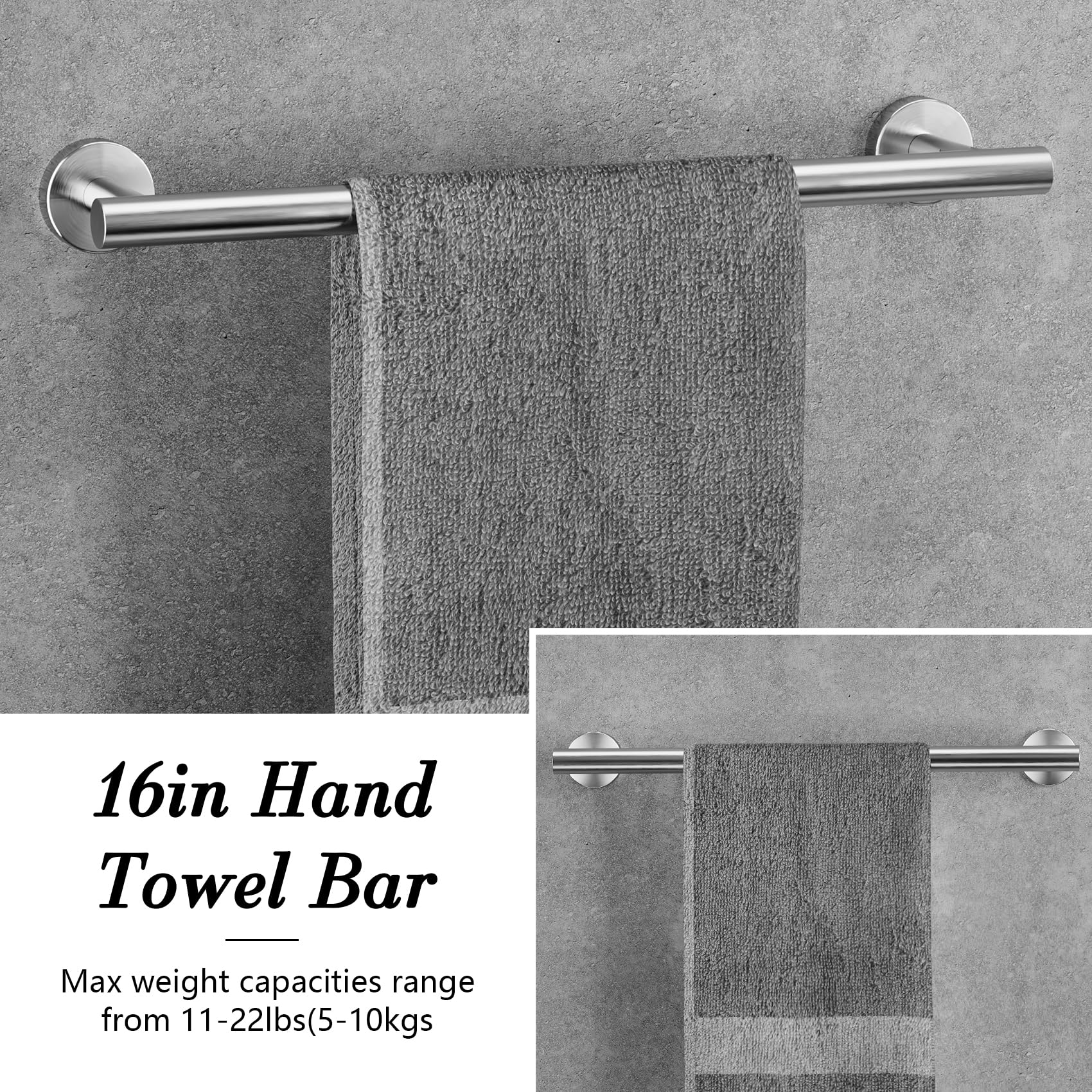 Lckppt 10-Piece Brushed Nickel Stainless Steel Bathroom Accessories Set, Wall Mounted Towel Bar and Racks, Model Lckppt-TB-BS-001