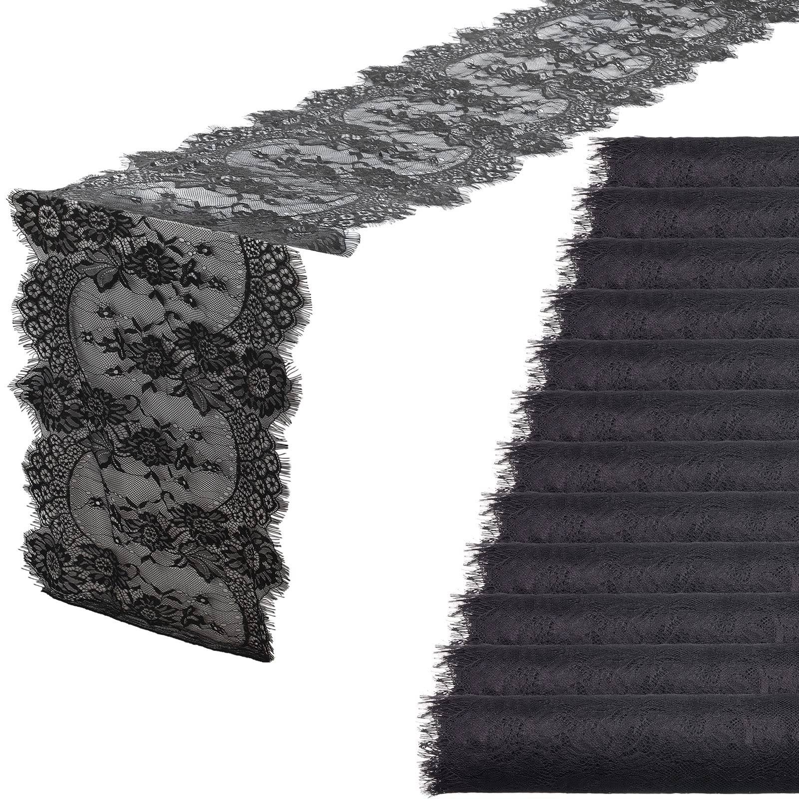Chumia 12 Pcs Black Lace Table Runners 14 X 120 Inch Rustic Wedding Lace Table Runner Decor Vintage Romantic Black Lace Table Cl