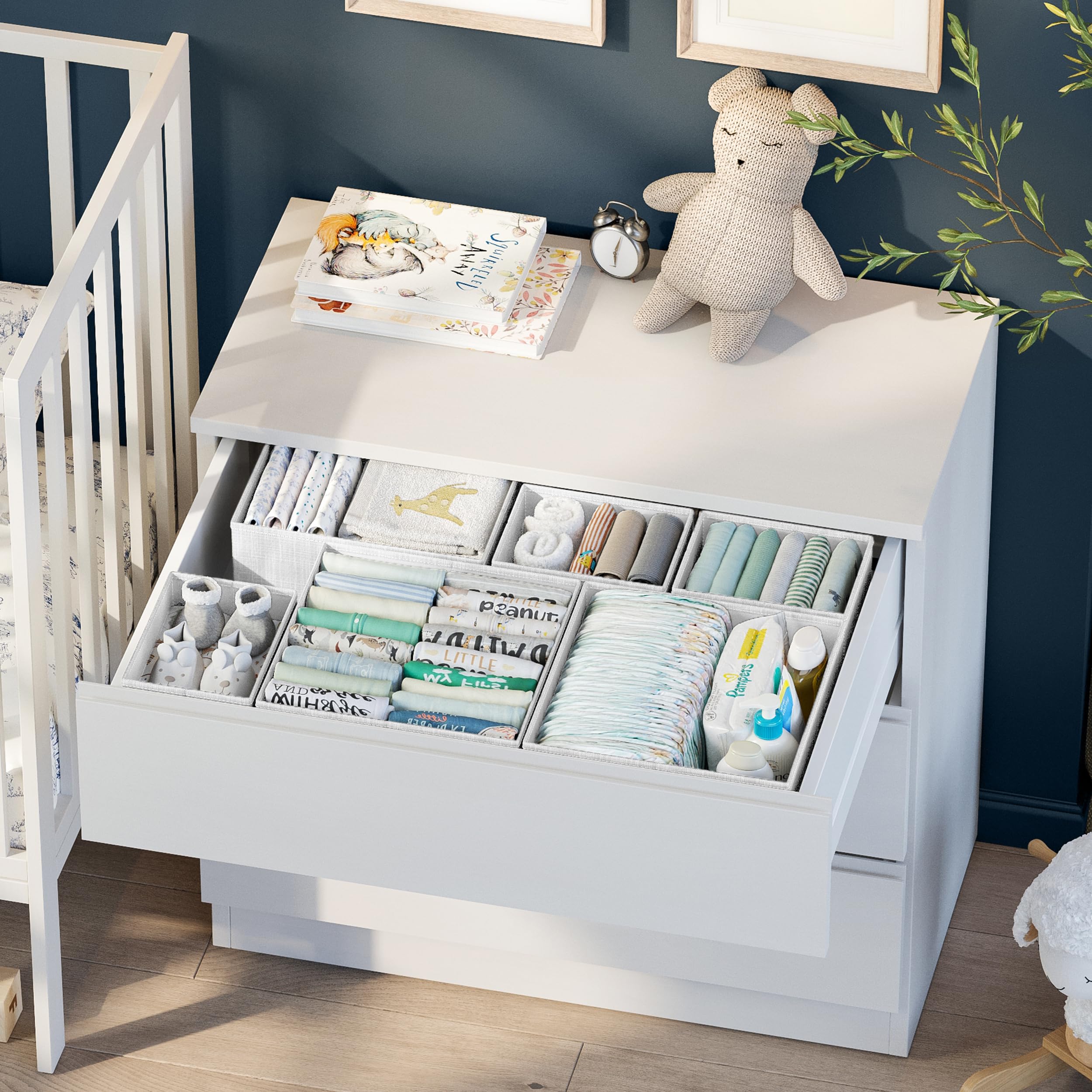 Dresser Drawer Organizer Bins For Clothes Set of 12 - Perfect for Baby Clothes and Nursery Organization, Clothing or General Clo
