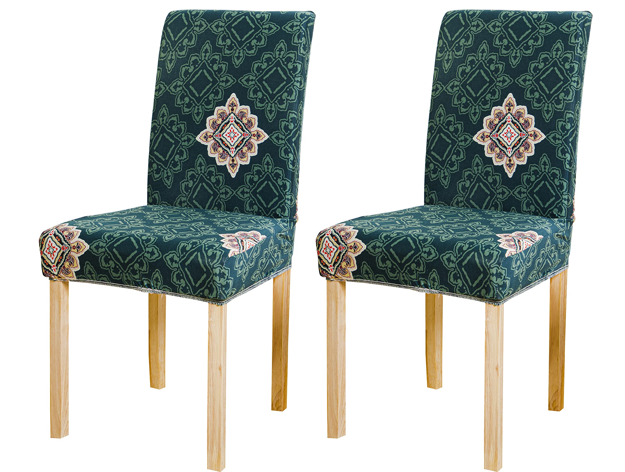 House Of Quirk Elastic Chair Cover Stretch Removable Washable Short Dining Chair Cover Protector Seat Slipcover (Pack 2, Green B