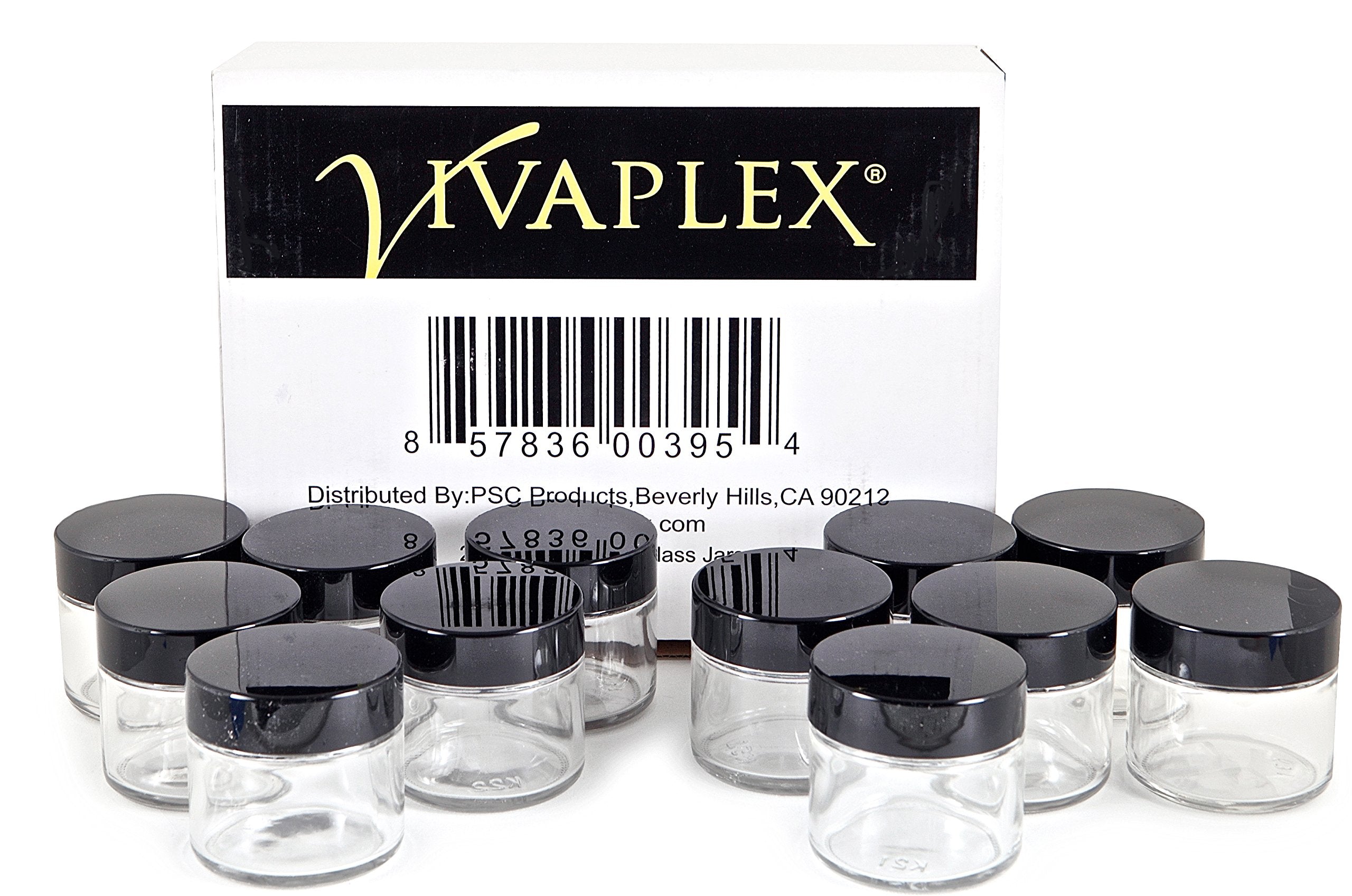 Vivaplex, 12, Clear, 2 Oz, Round Glass Jars, With Inner Liners And Black Lids