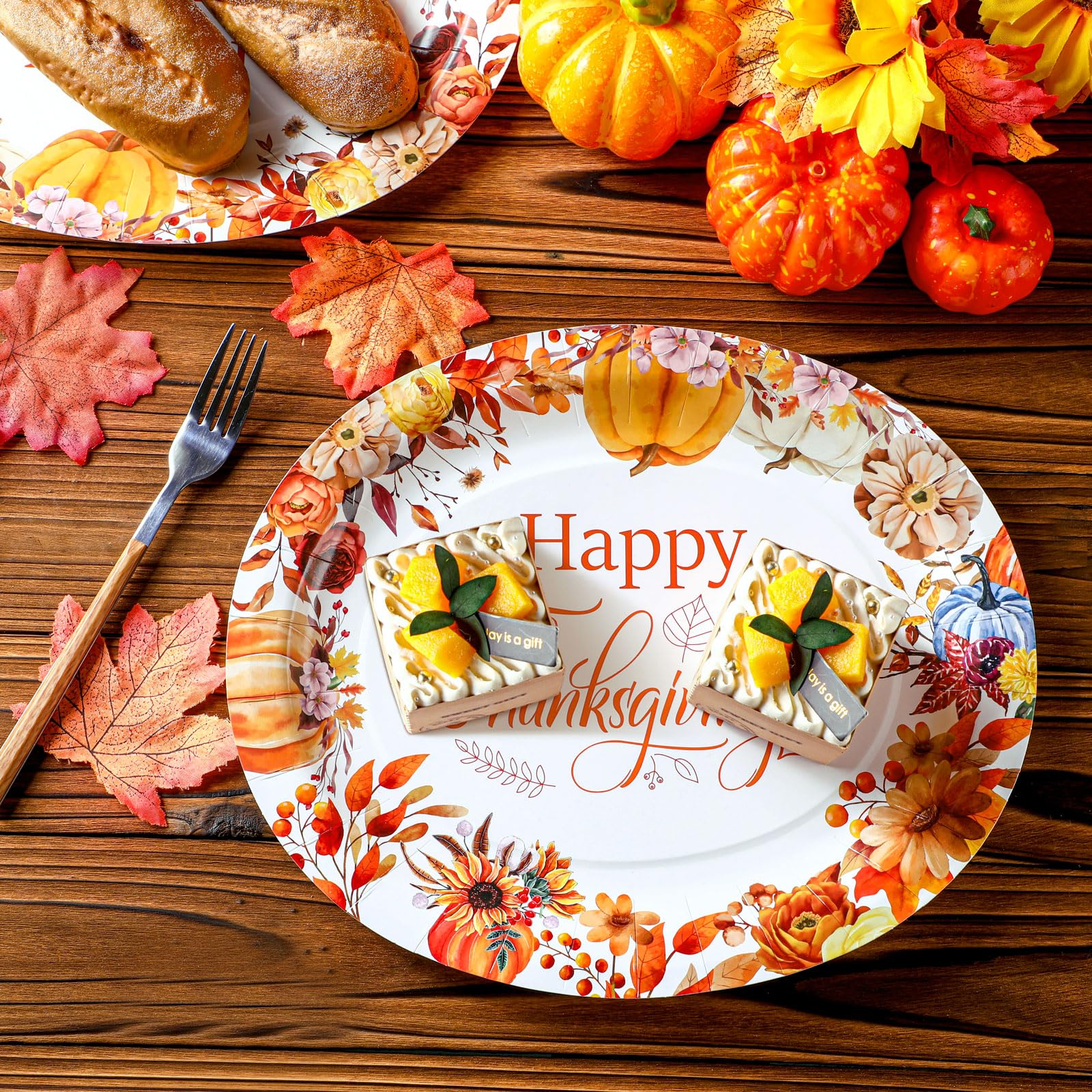 Umigy 50 Pcs Thanksgiving Oval Paper Plates Fall Party Plates Heavy Duty 10 x 12 Disposable Serving Dish Platters Autumn Pumpkin