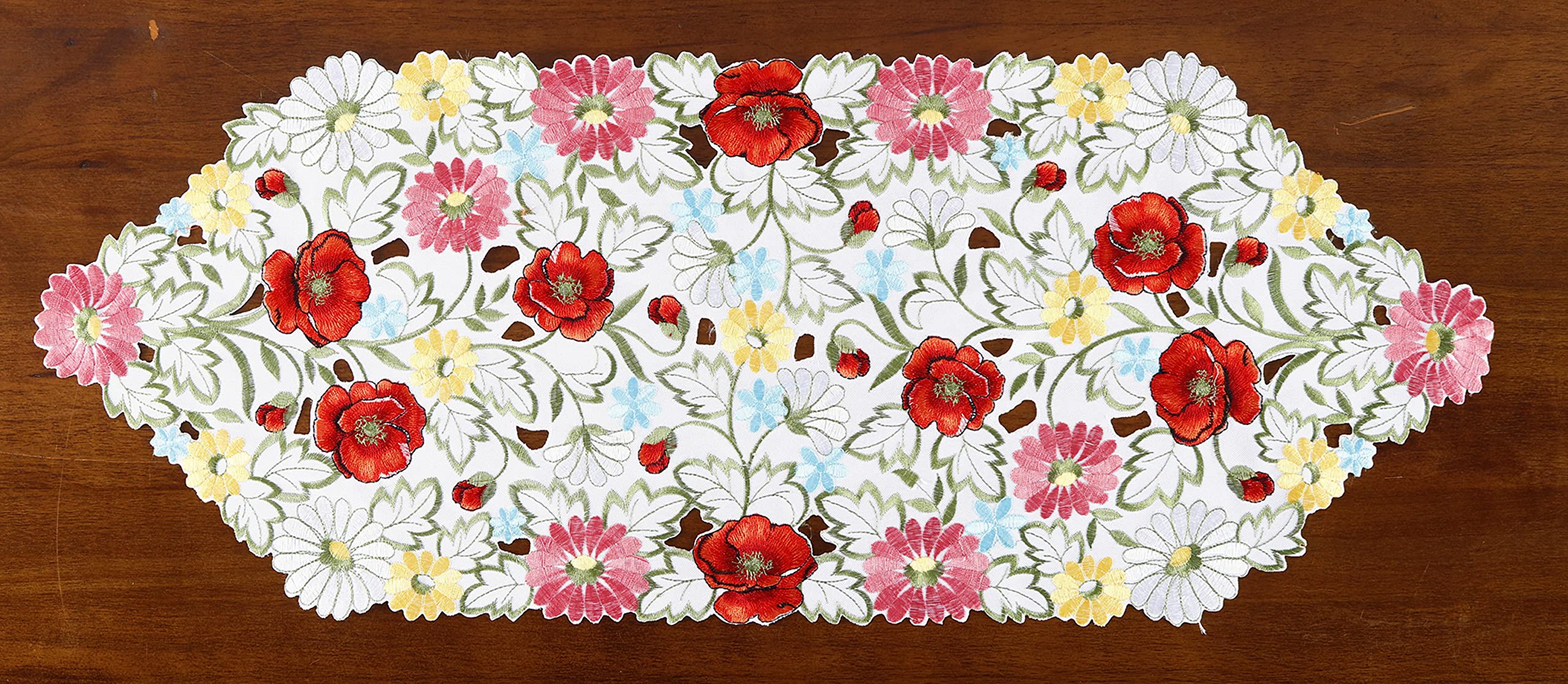 Spring Flower Table Runner Embroidered Flowery Table Placemats Floral Cutwork Table Doily Home Kitchen Dining Spring/Summer Tabl