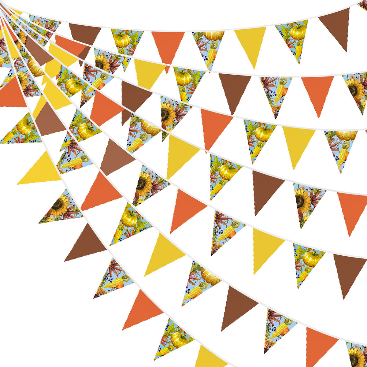32Ft Orange Yellow Brown Banner Pumpkin Triangle Flag Fabric Pennant Garland Bunting For Happy Fall Decor Thanksgiving Day Harve
