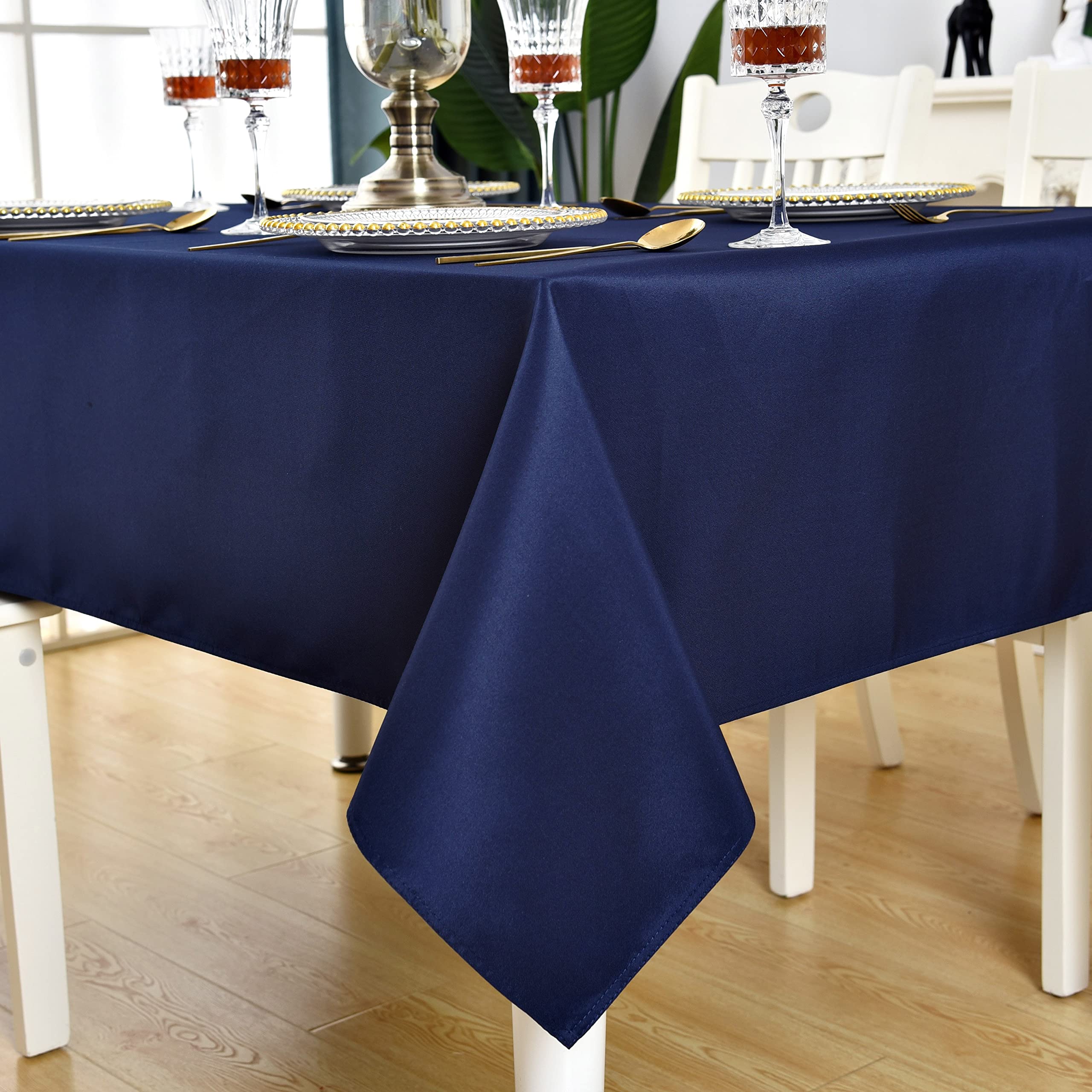 Kaipho Navy Blue Square Tablecloth Waterproof Stain Resistant Wrinkle Free Table Cloth 210Gsm Polyester Wipeable Table Cover For