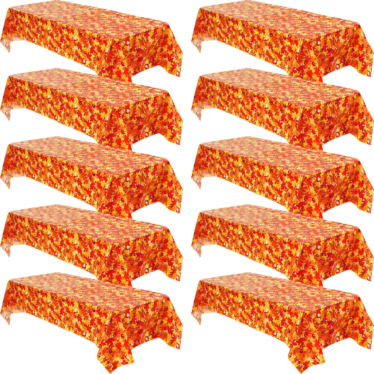 Preboun 10 Pieces Thanksgiving Tablecloth Disposable 54 X 108 Inch Orange Fall Leaf Rectangle Autumn Table Cloth Waterproof Plas